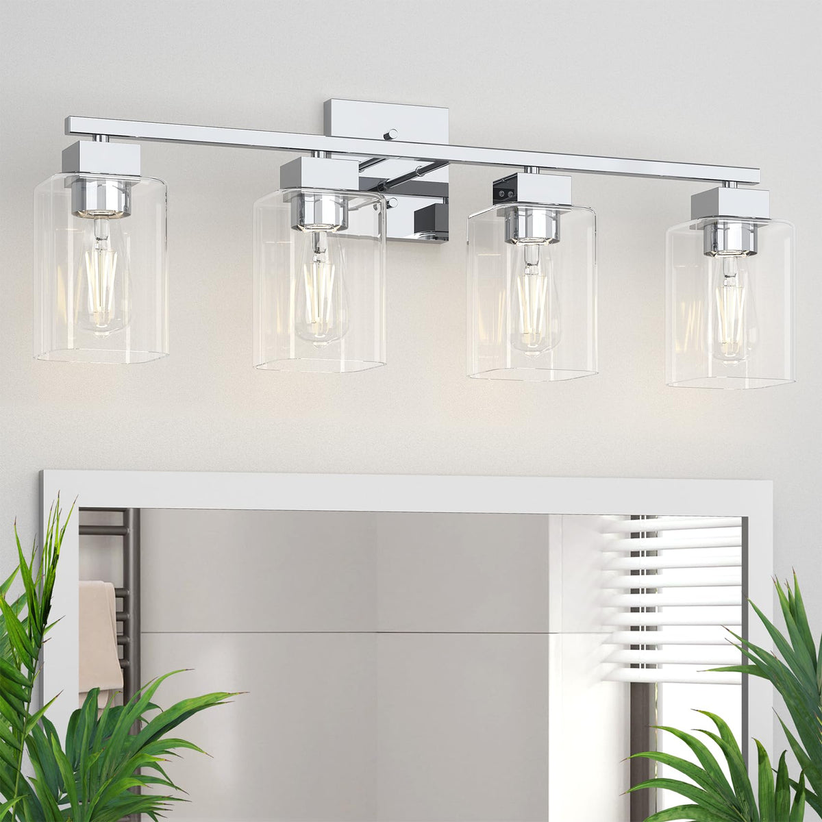 Matte Black Bathroom Vanity Light, 3-Light Vanity Lighting fixtures Over Mirror, Square Design & UL Certification, Wall Sconces with Clear Glass Shades, E26 Socket (Bulbs Not Included)
