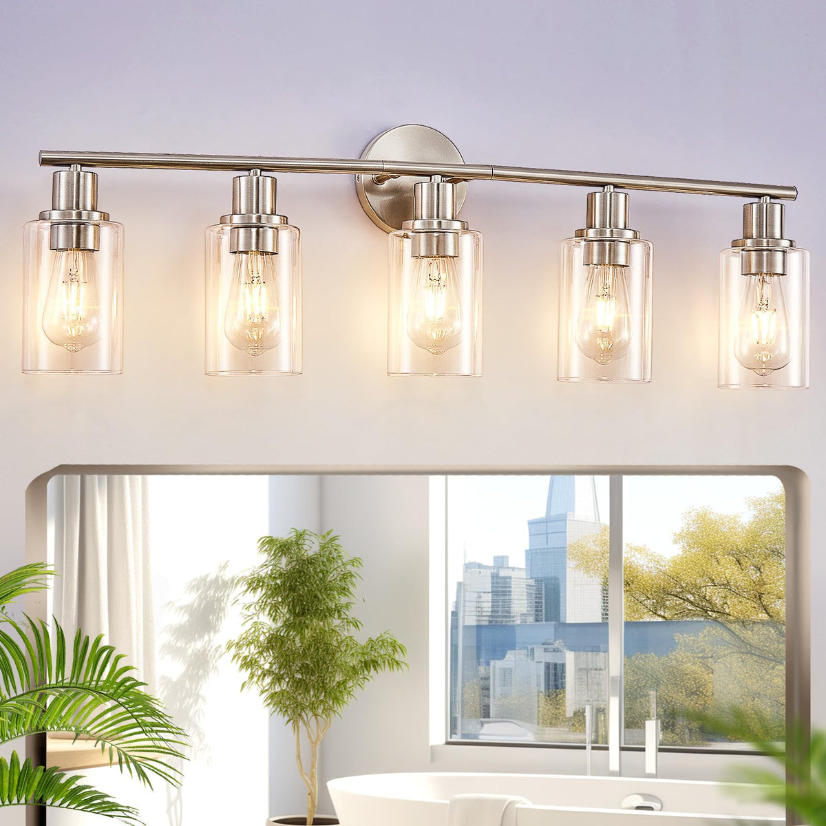 DLLT 3-Light Bathroom Light Fixtures: Set of 2 Black Modern Vanity Lights with Clear Glass Shade - 18.51" Bathroom Wall Lamp for Mirror Kitchen Living Room