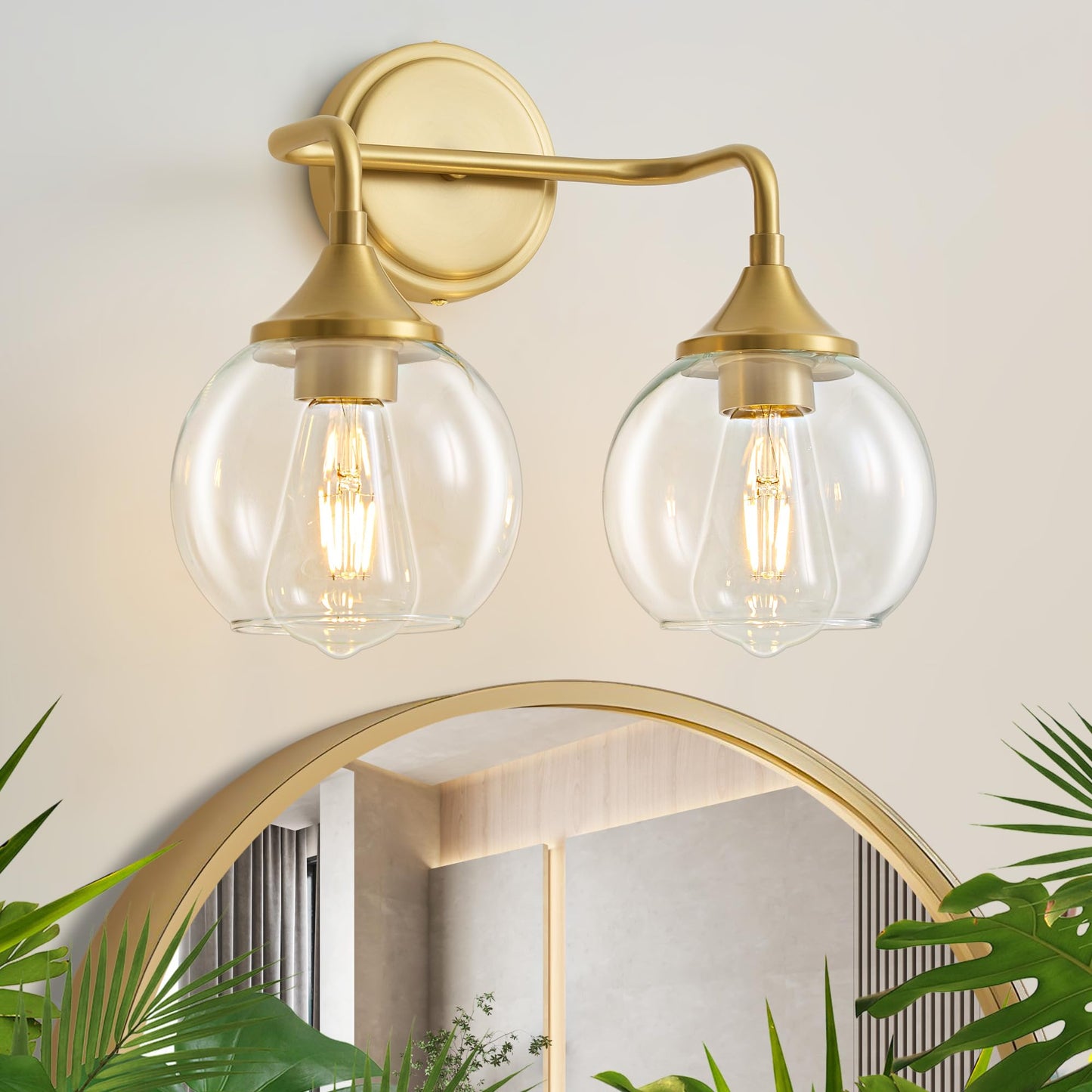 Gold Bathroom Light Fixtures 3-Light Farmhouse Vanity Light 22" | Modern Vanity Lighting Fixtures Over Mirror, Thickened Clear Glass Shade, UL E26 Dimmable