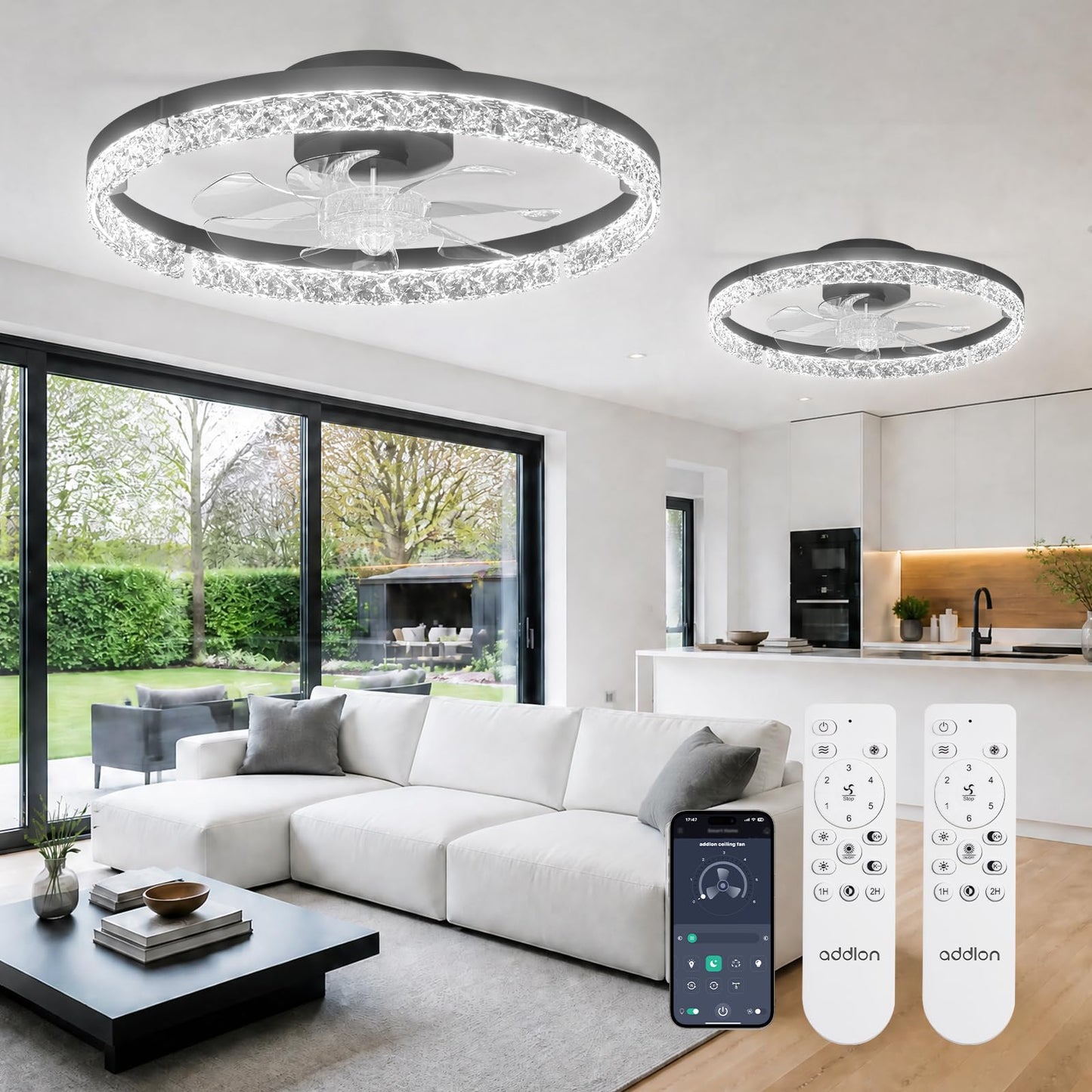 addlon 20" Ceiling Fans with Lights and Remote, Low Profile Fandelier | 3000-6000K Dimmable LED, 6 Speeds, Reversible DC Motor, App Control, Memory Function, Timer, Flush Mount, Quiet Operation