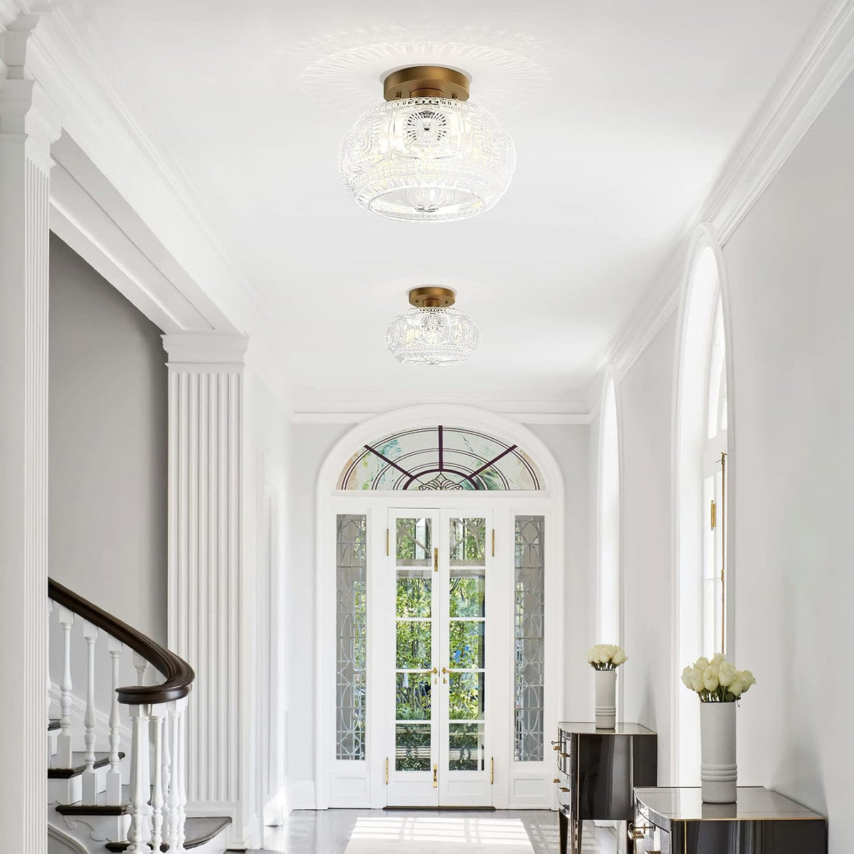 Globe Glass Semi Flush Mount Ceiling Light Fixture, Vintage Gold | Beautiful Light Shadow, Easy to Install, Bright Ambiance, Modern Lighting for Hallway Entryway Kitchen Bathroom Bedroom