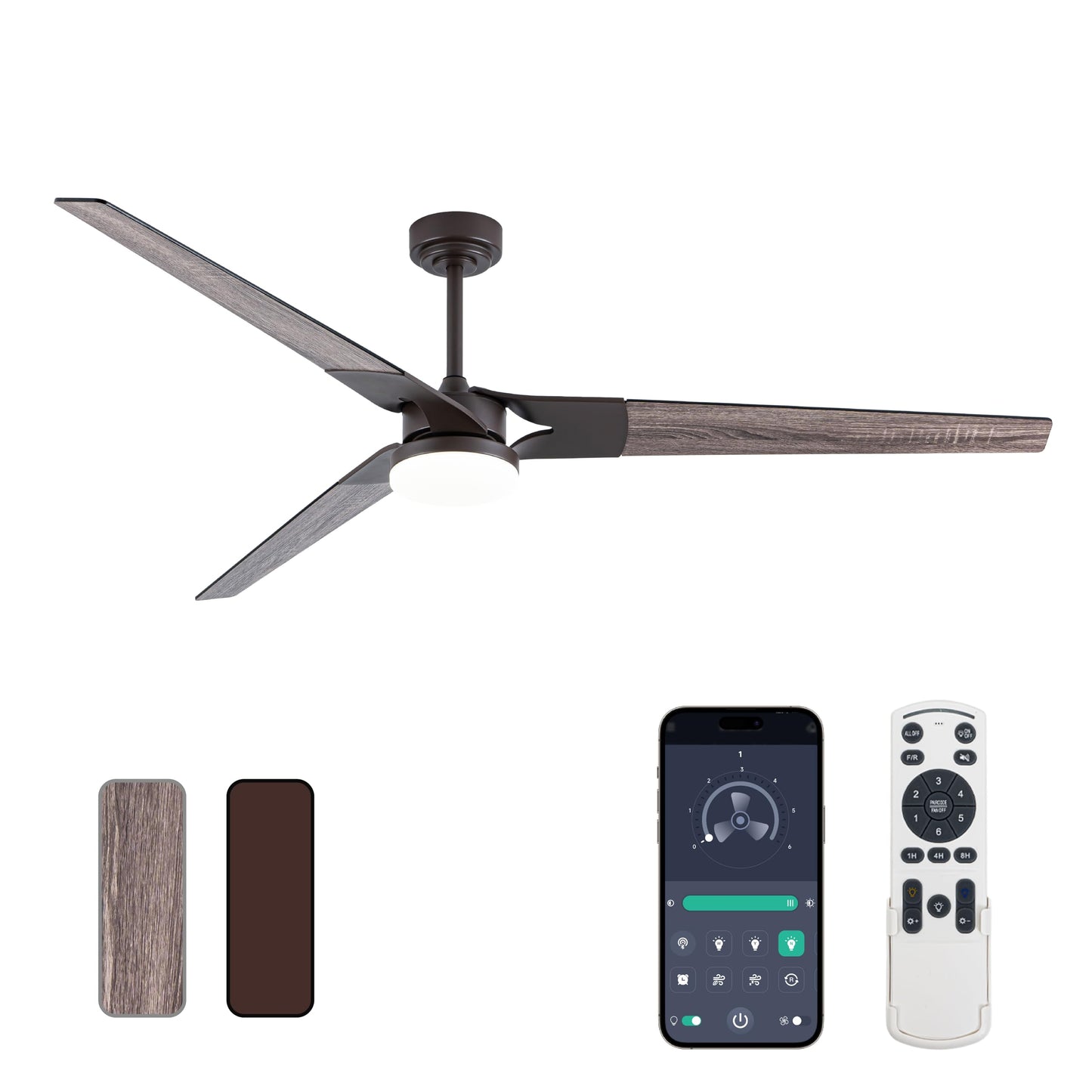 Gold Ceiling Fan with Lights and Remote, 52 In | 3 Blade Style, App Remote Control, Timer, Reversible, 3CCT, 6 Speed, 2 Color Blade for Indoor, Bedroom, Living Room