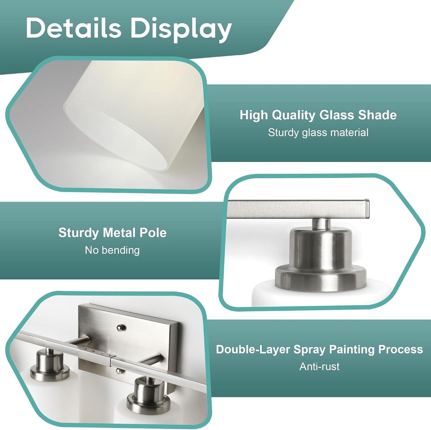 Ascher Bathroom Light Fixtures, 4-Light Vanity Light Over Mirror, Brushed Nickel Wall Sconces with Milky White Frosted Glass Shades, Wall Lamp for Living Room Bedroom, E26 Base(Bulbs Not Included)