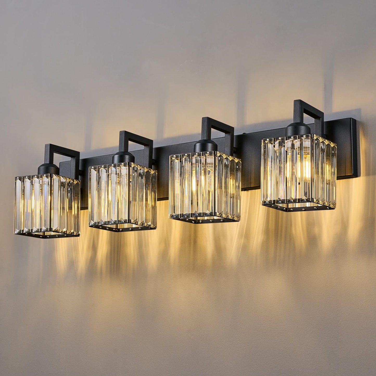 Modern Bathroom Vanity Light 3-Lights Modern Black Crystal Wall Light Bathroom Vanity Light Fixtures