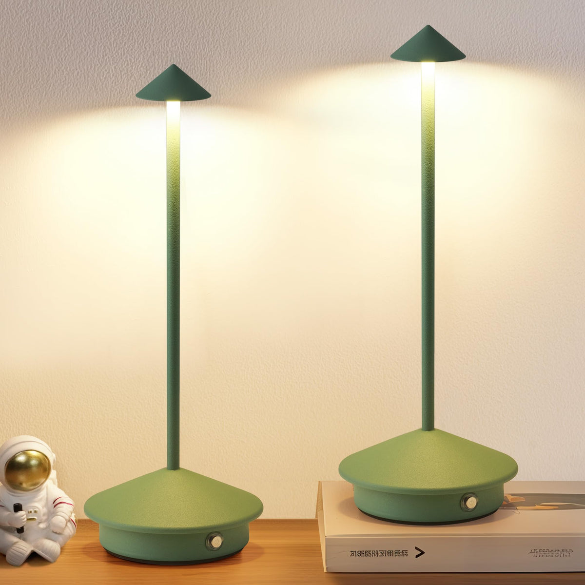 Modern Cordless Table Lamp Set of 2, Black Portable LED Desk Lamps | 5000mAh, Rechargeable, Battery Operated Lighting for Bedroom, Dining Room, Restaurant, Coffee Shop, Camping, Night Light