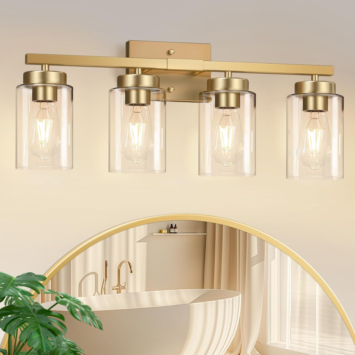 IZORRO Modern Bathroom Light Fixtures, 4 Light Black Vanity Lights, Bathroom Lighting Fixtures Over Mirror with Clear Glass for Living Room Cabinet Bedroom