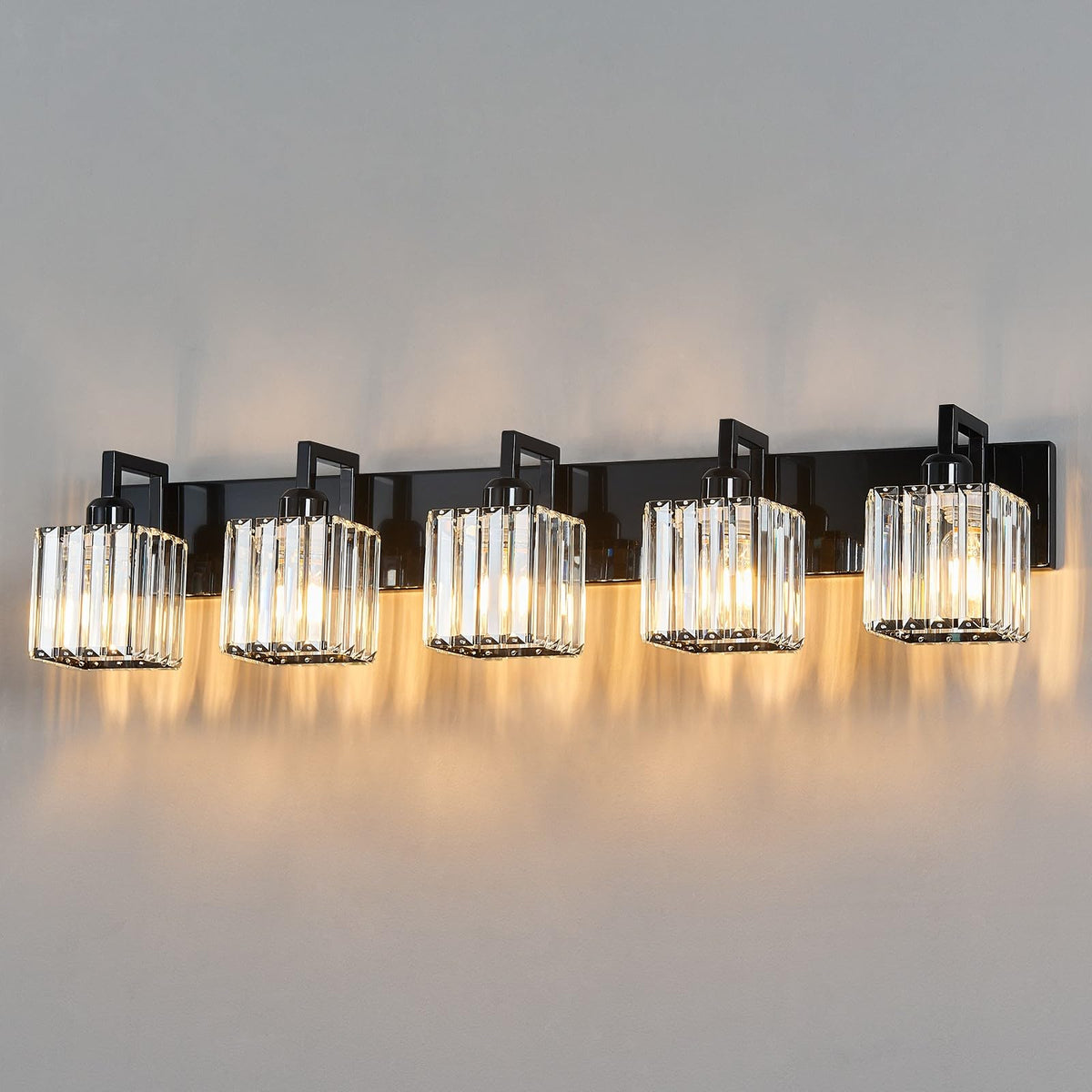 Modern Bathroom Vanity Light 3-Lights Modern Black Crystal Wall Light Bathroom Vanity Light Fixtures