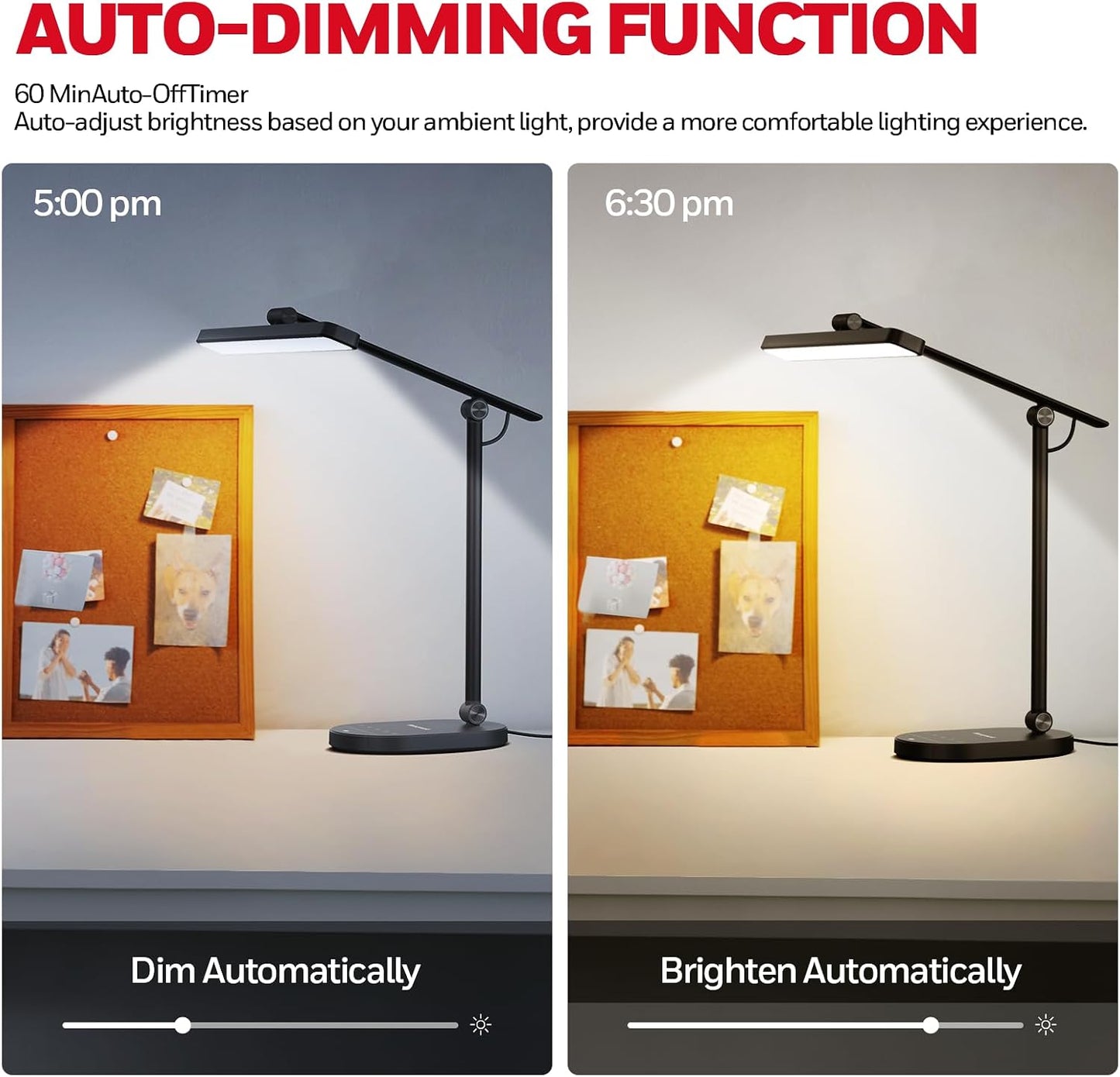 Honeywell HWT-H4 LED Desk Lamp, Eye-Caring, Dimmable, Auto Sensor | CRI97 Sunturalux LED, flicker-free eye care, 3 color temperatures, 5 brightness levels, auto dimming sensor, 60-min timer