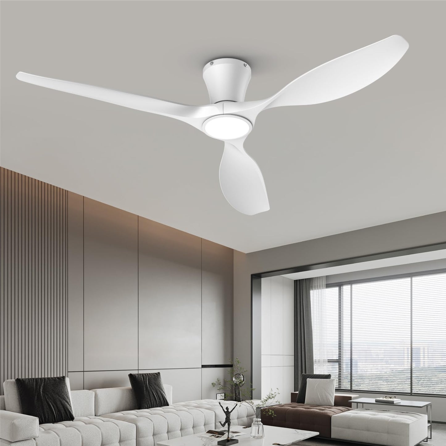 TALOYA 52 Inch Ceiling Fan with Led Light Remote Control Flush Mount Low Profile for Bedroom Farmhouse Patio Outdoor Living Room Kitchen Dining Room,DC Motor,Reversible,Black