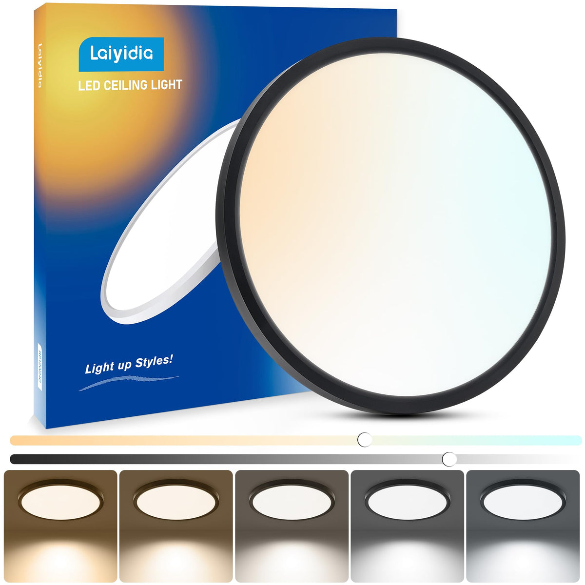 6-Pack 12in Ultra Thin LED Flush Mount Ceiling Light,Dimmable,5CCT | 2700K-6500K, 24W 2640LM, Anti-Glare,Edge-lit, Hardwired Light Fixture for Bedroom Kitchen Hallway Laundry Porch, Black