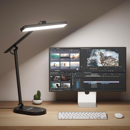 Honeywell HWT-H4 LED Desk Lamp, Eye-Caring, Dimmable, Auto Sensor | CRI97 Sunturalux LED, flicker-free eye care, 3 color temperatures, 5 brightness levels, auto dimming sensor, 60-min timer