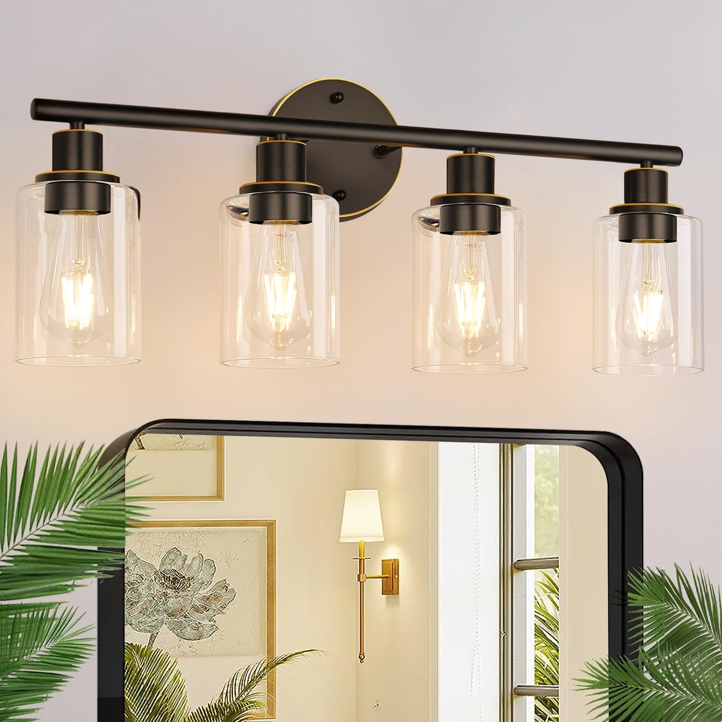 Zarbitta 3-Light Bathroom Light Fixtures, Brushed Nickel Vanity Light, Farmhouse Wall Lights with Clear Glass Shade, Bathroom Wall Lamp for Mirror Kitchen Bedroom Hallway Living Room Hallway Cabinet