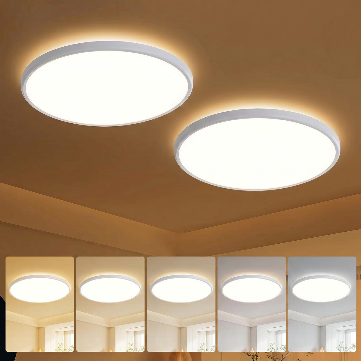 TALOYA 2 Pack 12 Inch LED Flush Mount Ceiling Light Fixture,20W 5CCT | Edge-Lit LED Ceiling Light Fixture for Bedroom,Kitchen,Laundry,Basement,Closet Room,3000K-6500K,100-240V Compatible,White