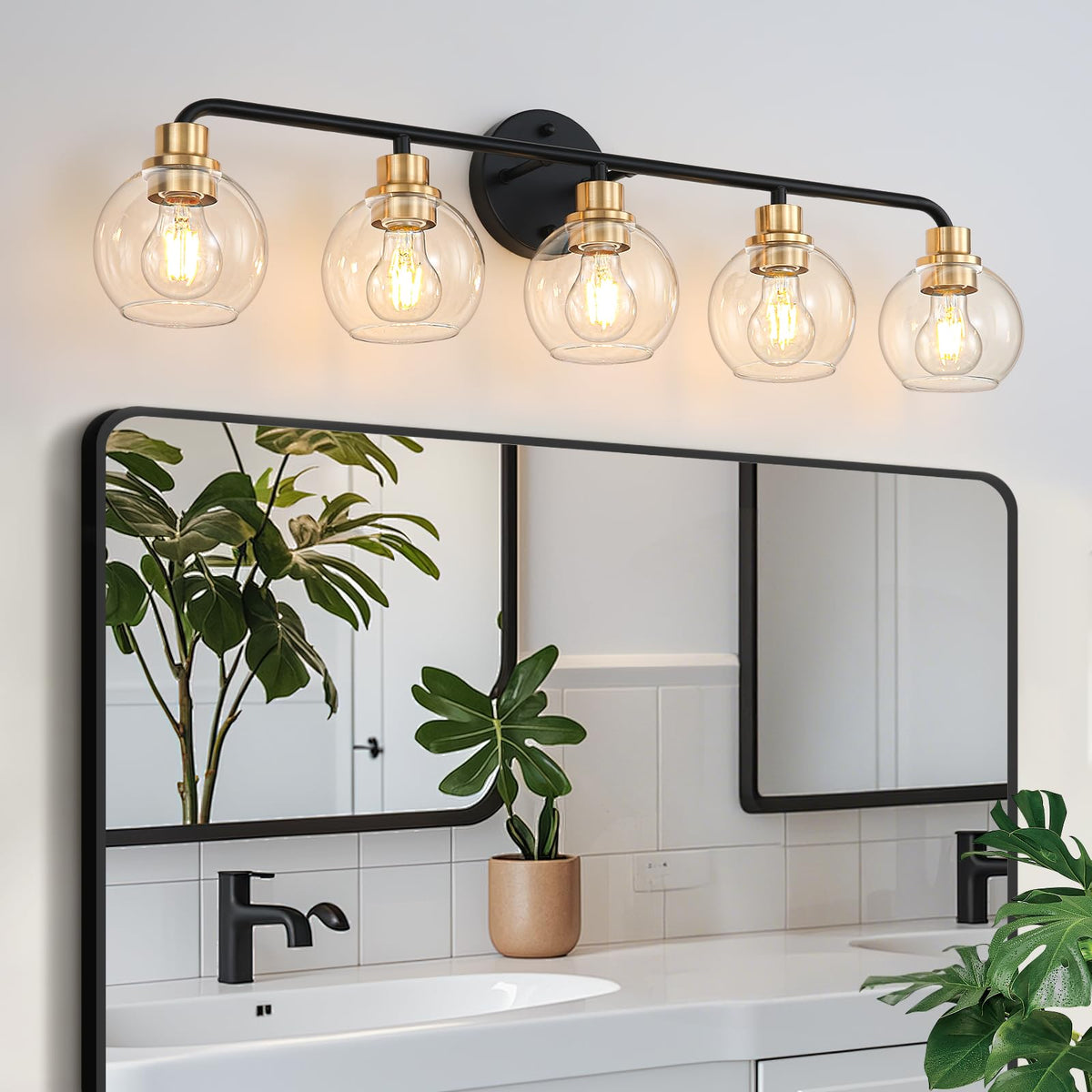 Bathroom Light Fixtures Gold Vanity Light 3 Light Brushed Brass | Wall Sconces Lighting with Clear Globe Glass Shades Bath Wall Lamp for Mirror Kitchen Living Room Bedroom Hallway