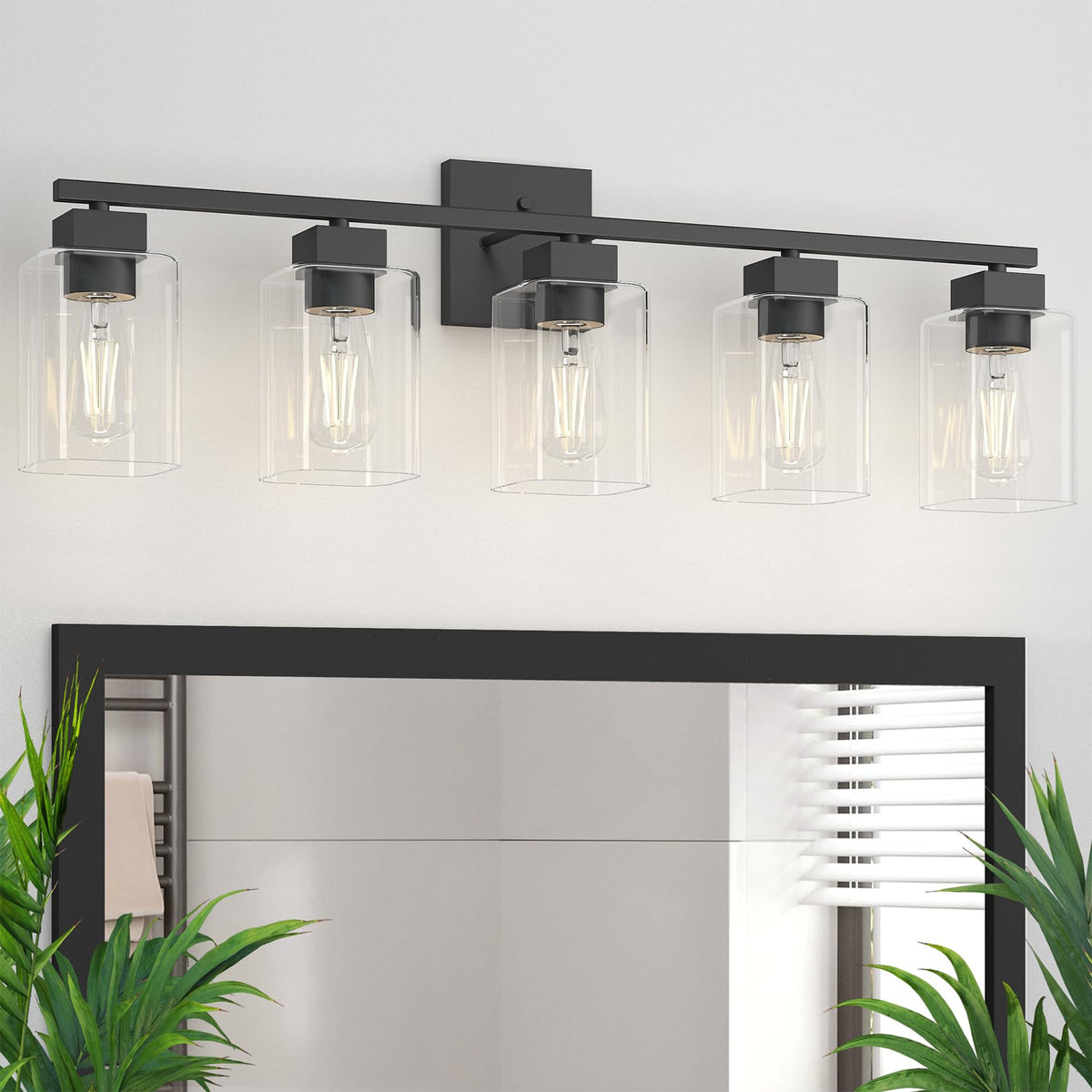Matte Black Bathroom Vanity Light, 3-Light Vanity Lighting fixtures Over Mirror, Square Design & UL Certification, Wall Sconces with Clear Glass Shades, E26 Socket (Bulbs Not Included)