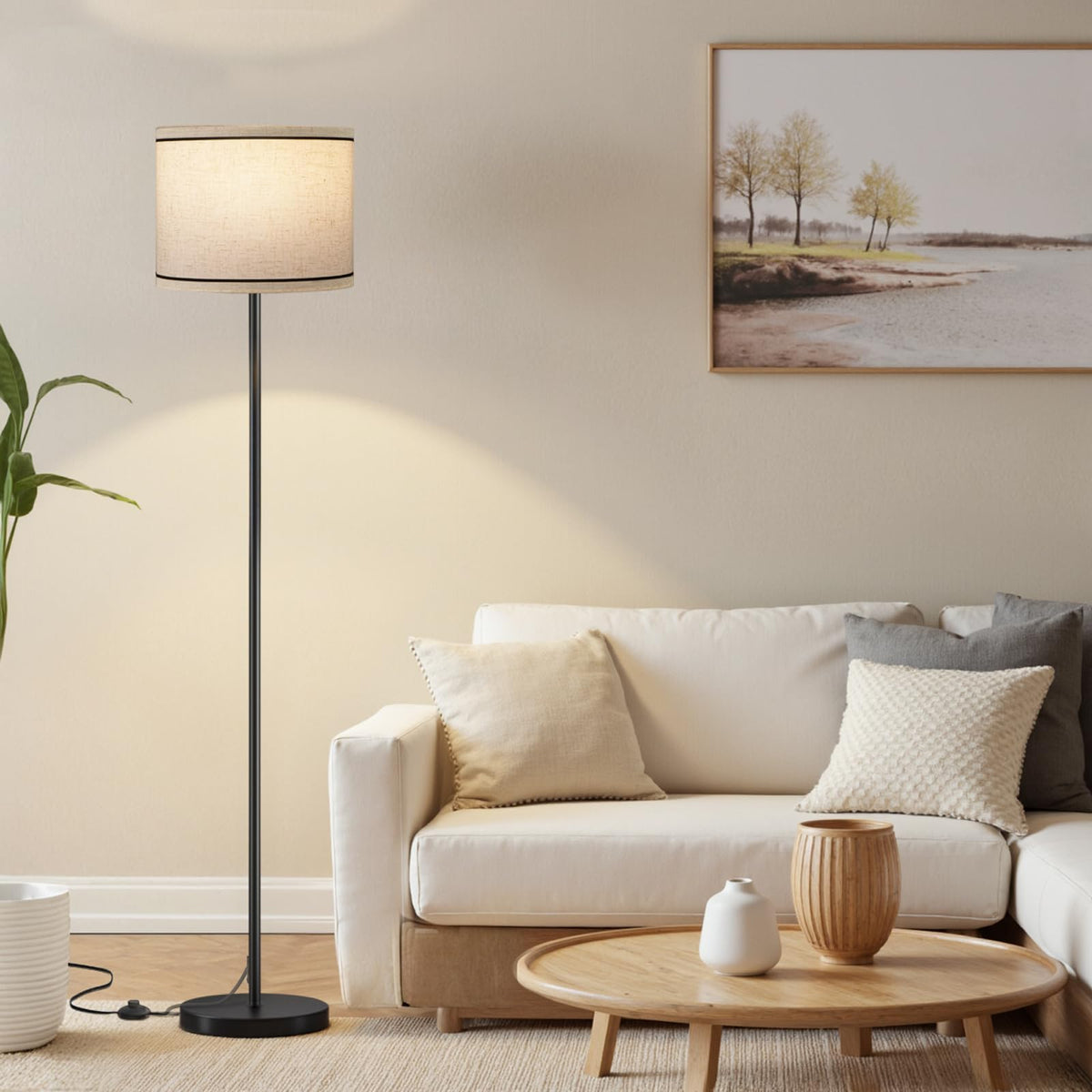 Modern Floor Lamp Simple Design with White Shade & Foot Pedal Switch | 60" Black Floor Lamp(Without Bulb), Tall Lamps for Living Room Bedroom Office Dining Room Kitchen