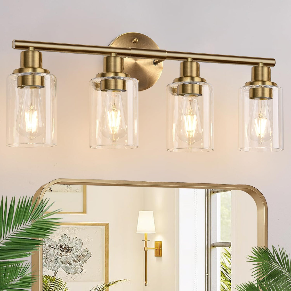Zarbitta 3-Light Bathroom Light Fixtures, Brushed Nickel Vanity Light, Farmhouse Wall Lights with Clear Glass Shade, Bathroom Wall Lamp for Mirror Kitchen Bedroom Hallway Living Room Hallway Cabinet