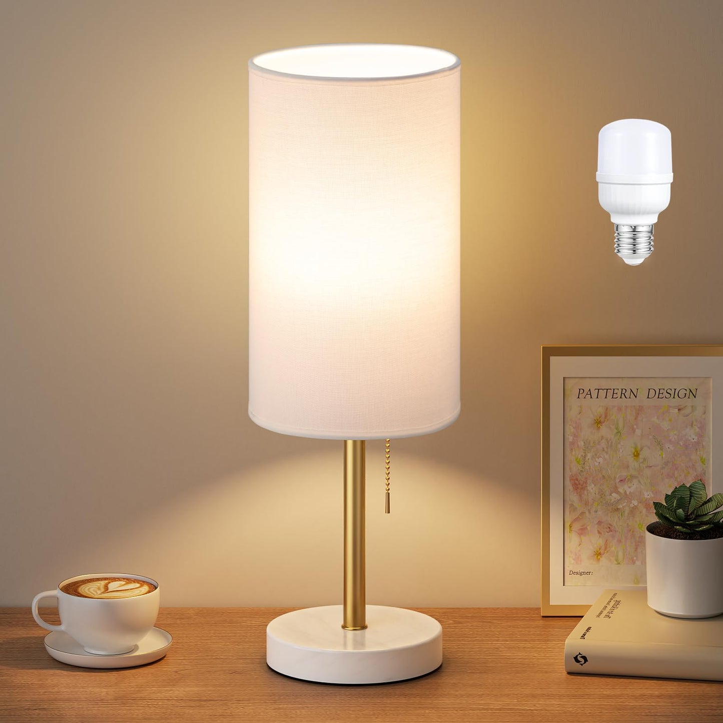Dicoool Bedside Table Lamp for Bedroom - Small Desk Lamp with USB Ports | USB A+C Ports, AC Outlet, 3 Color Temperatures, LED Bulb Included, White Fabric Shade, Black Metal Base, 14" Nightstand lamp