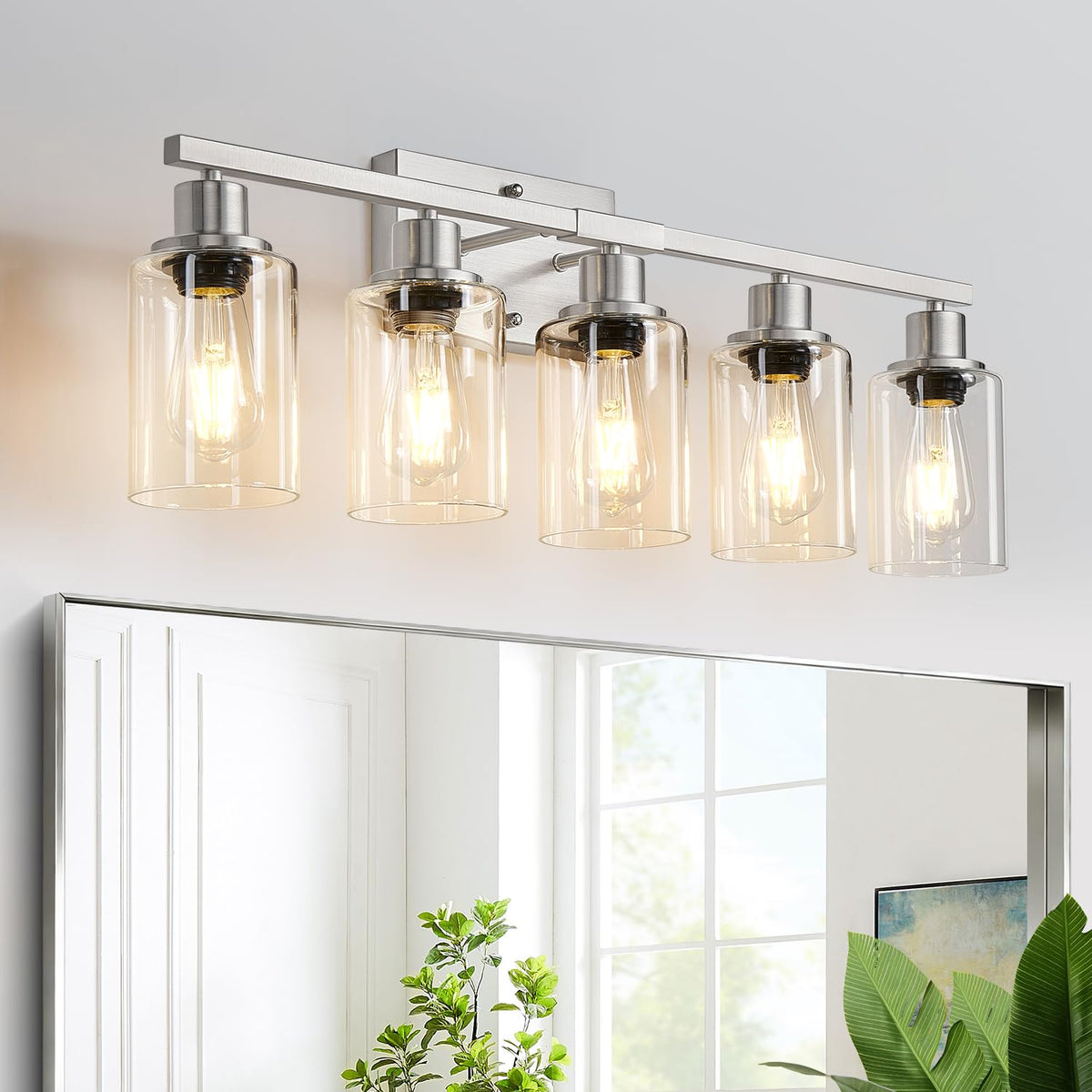 MOKATNG 4-Light Vanity Light with Milky White Shades, Brushed Nickel Bathroom Lighting Fixtures Over Mirror, Modern Bathroom Wall Lamp for Mirror Living Room Cabinet Bedroom