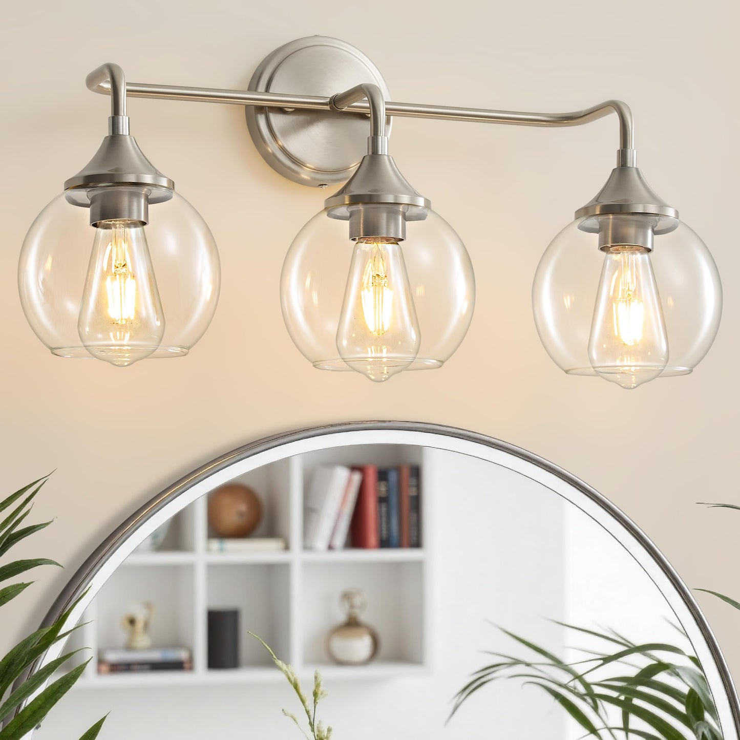 Gold Bathroom Light Fixtures 3-Light Farmhouse Vanity Light 22" | Modern Vanity Lighting Fixtures Over Mirror, Thickened Clear Glass Shade, UL E26 Dimmable