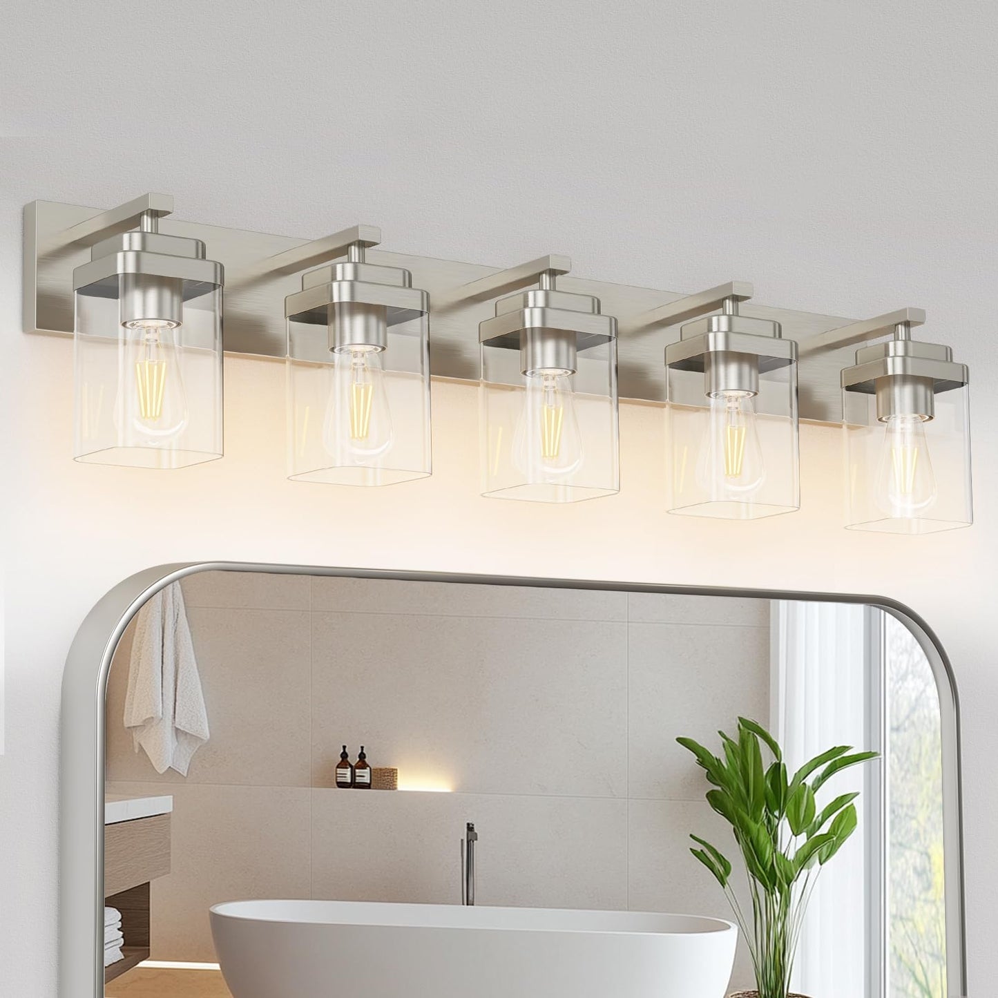 Black Bathroom Light Fixtures, 3 Lights Bathroom Lighting Fixtures Over Mirror, Square Design & Rectangle Large Backplate, Modern Vanity Lighting Fixtures, for Bathroom/Living Room/Bedroom
