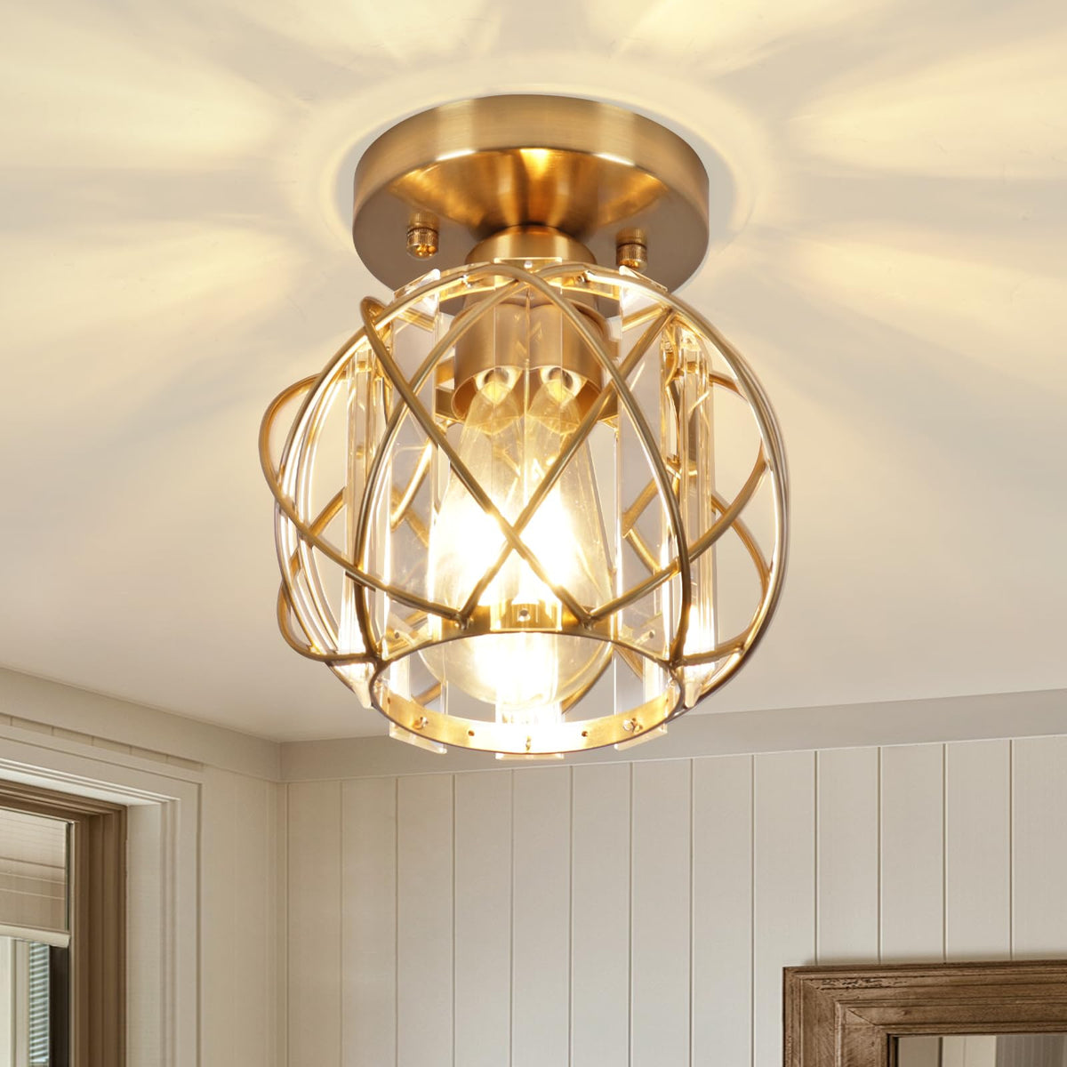 Hallway Ceiling Light fixtures,Flush Mount Ceiling Light Fixture E26 Ceiling Lighting with Crystal Small Chandelier Indoor Lighting for Foyer Entryway Bedroom Bathroom Closet Living Room