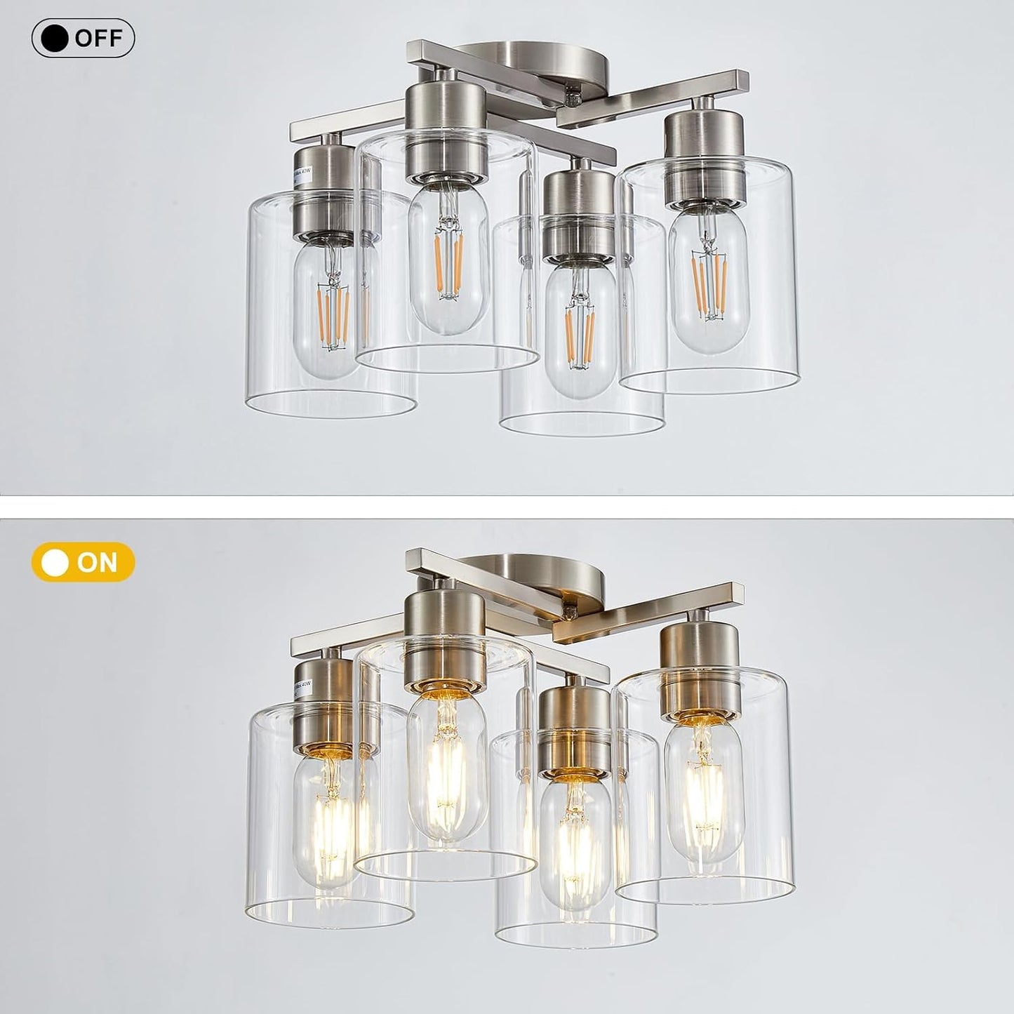 Semi Flush Mount Ceiling Light Kitchen Lighting Fixtures Ceiling Brushed Nickel Kitchen Cieling Light Fixtures with Clear Glass Shade for Dining Room Bedroom Living Room Hallway E26 Scoket