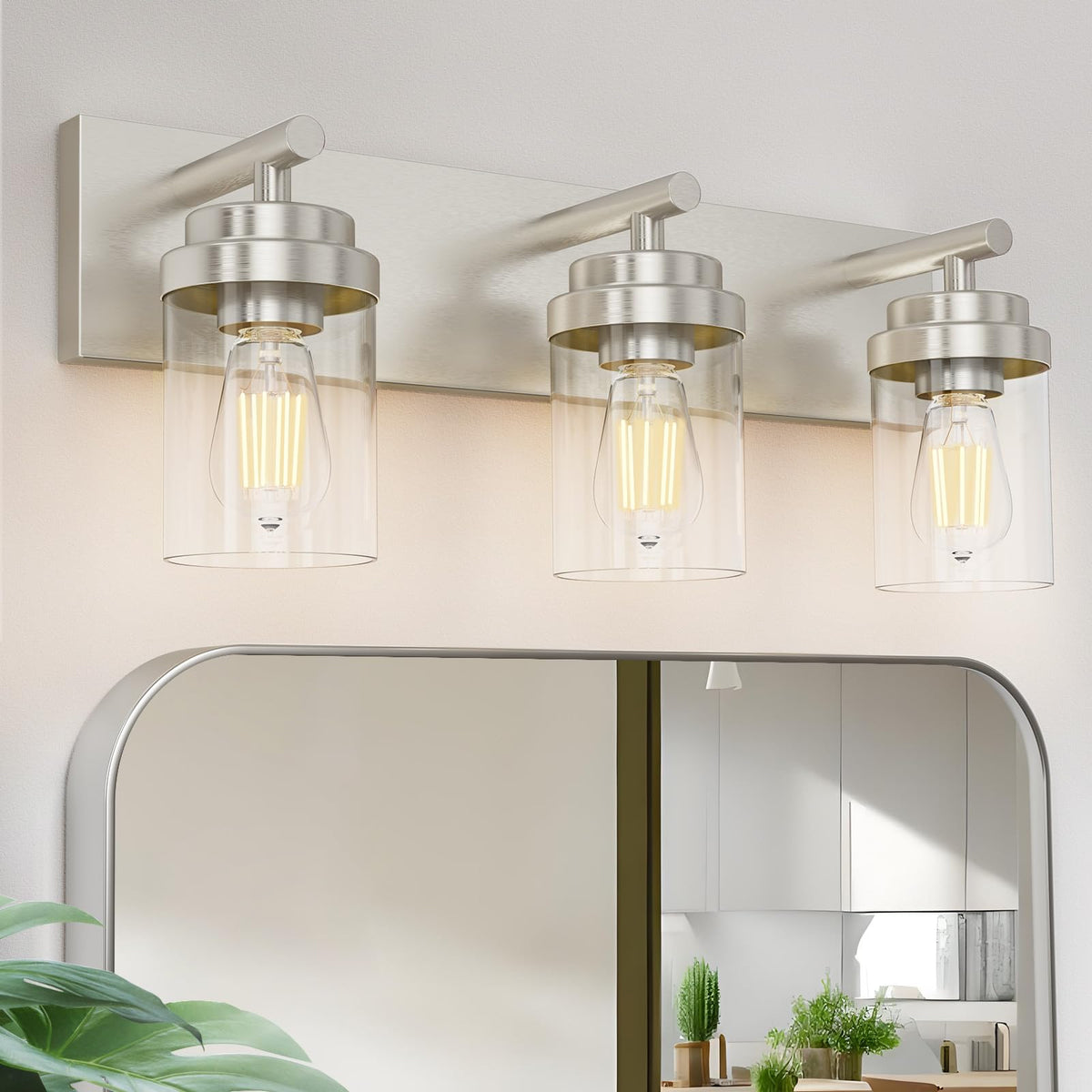 IZORRO Bathroom Vanity Light Fixture, 3-Light 22 Inch Matte Black Bathroom Light Fixtures Over Mirror, with Clear Glass Shade, Modern Farmhouse Vanity Lights, Rustic Restroom Lighting Fixtures