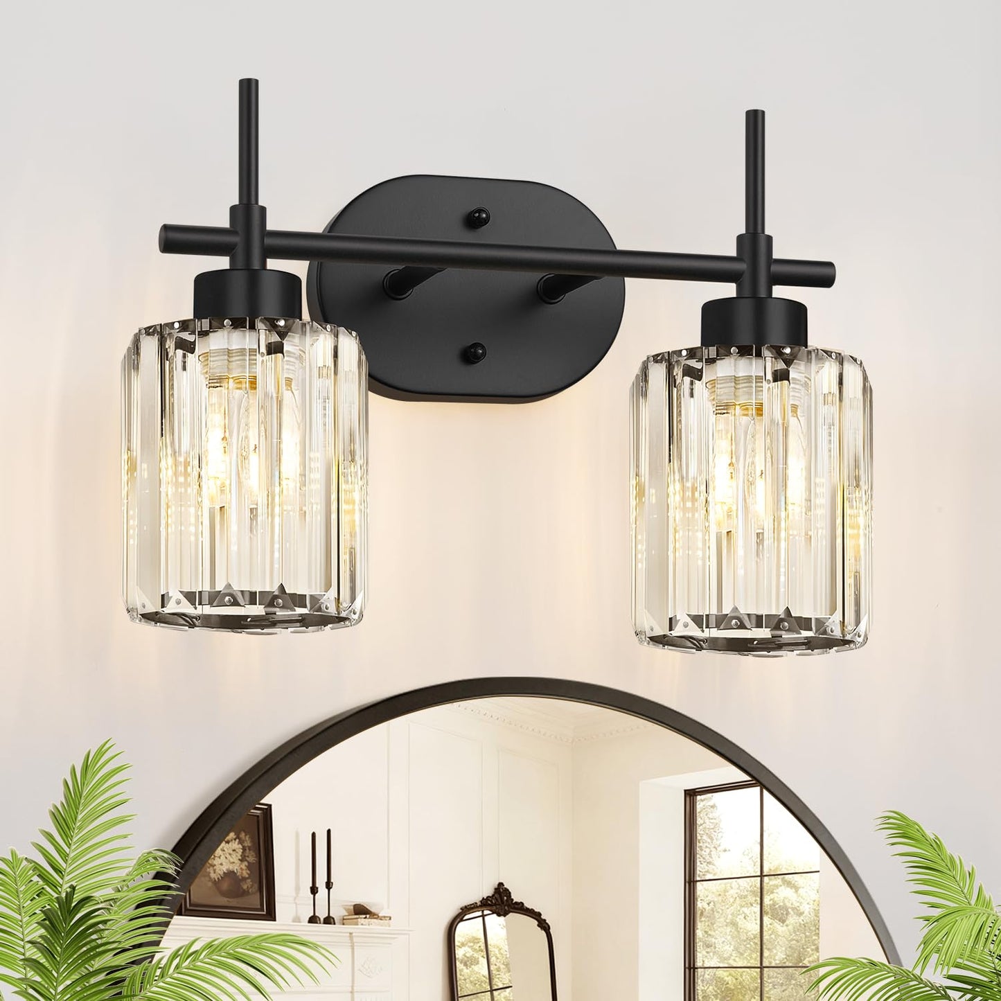 Modern Crystal Bathroom Vanity Light, 3-Light Brushed Gold Bathroom Light Fixtures with Clear Shades, Vanity Lighting Fixtures Over Mirror (Exclude Bulb)