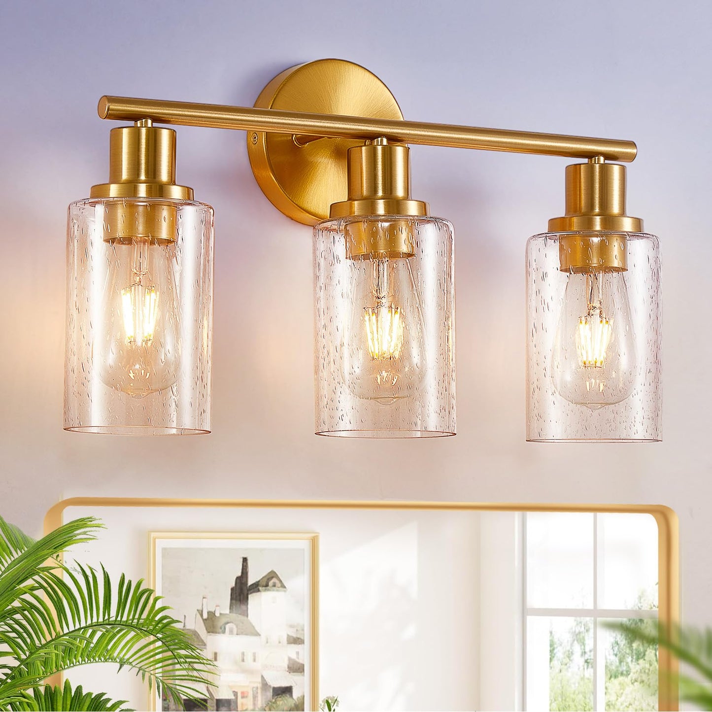 DLLT 3-Light Bathroom Light Fixtures: Set of 2 Black Modern Vanity Lights with Clear Glass Shade - 18.51" Bathroom Wall Lamp for Mirror Kitchen Living Room