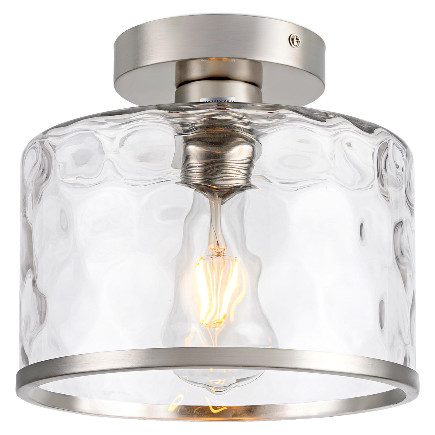 Zlepmlla Glass Ceiling Light, Black Semi Flush Mount with Hammered Glass Shade, Farmhouse Light Fixture for Hallway, Bathroom, Entryway, Kitchen,Living Room