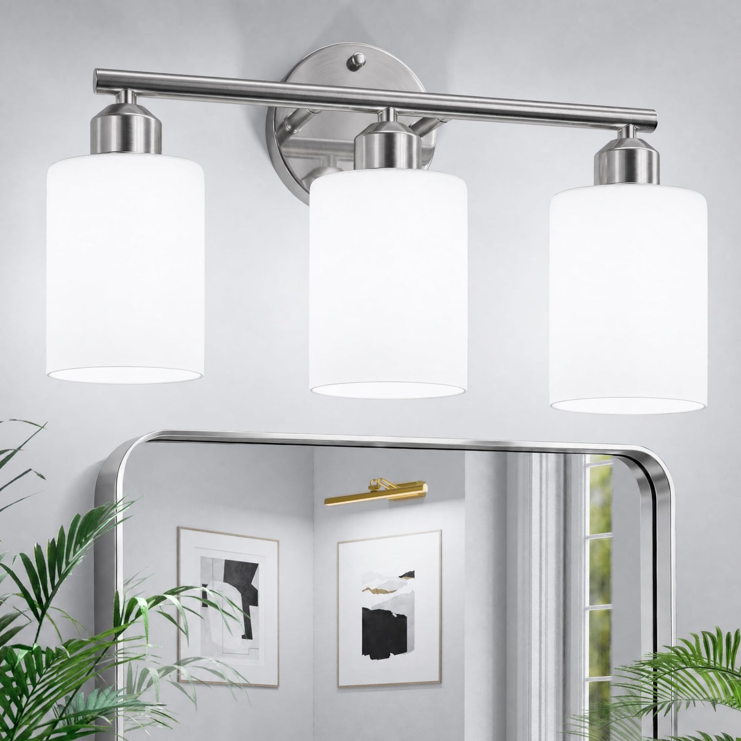 3-Light Black Modern Bathroom Vanity Light Fixtures, 17.3" | Glass Shade, For Bathroom Mirror, Kitchen, Living Room, Bath, Metal