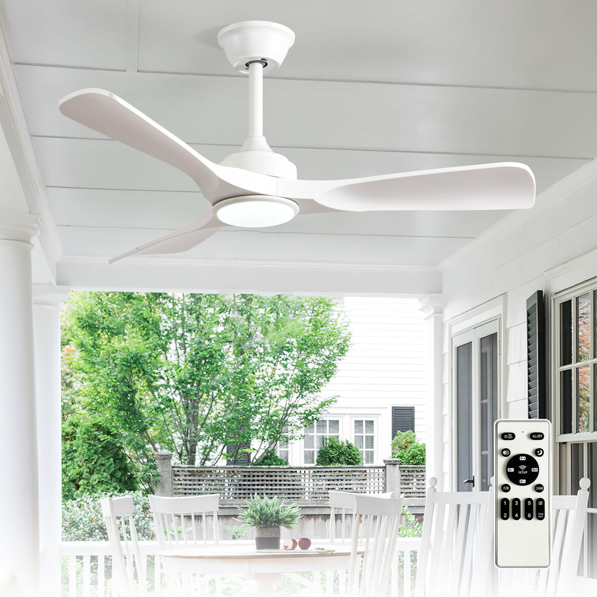 Depuley 52-Inch Ceiling Fan with Light: Black 3 Blade Outdoor Fans for Patios - Dimmable Indoor Fan with Remote Control Fandelier for Living Room Bedroom Porch Quiet Motor Reversible 6 Speed Timer