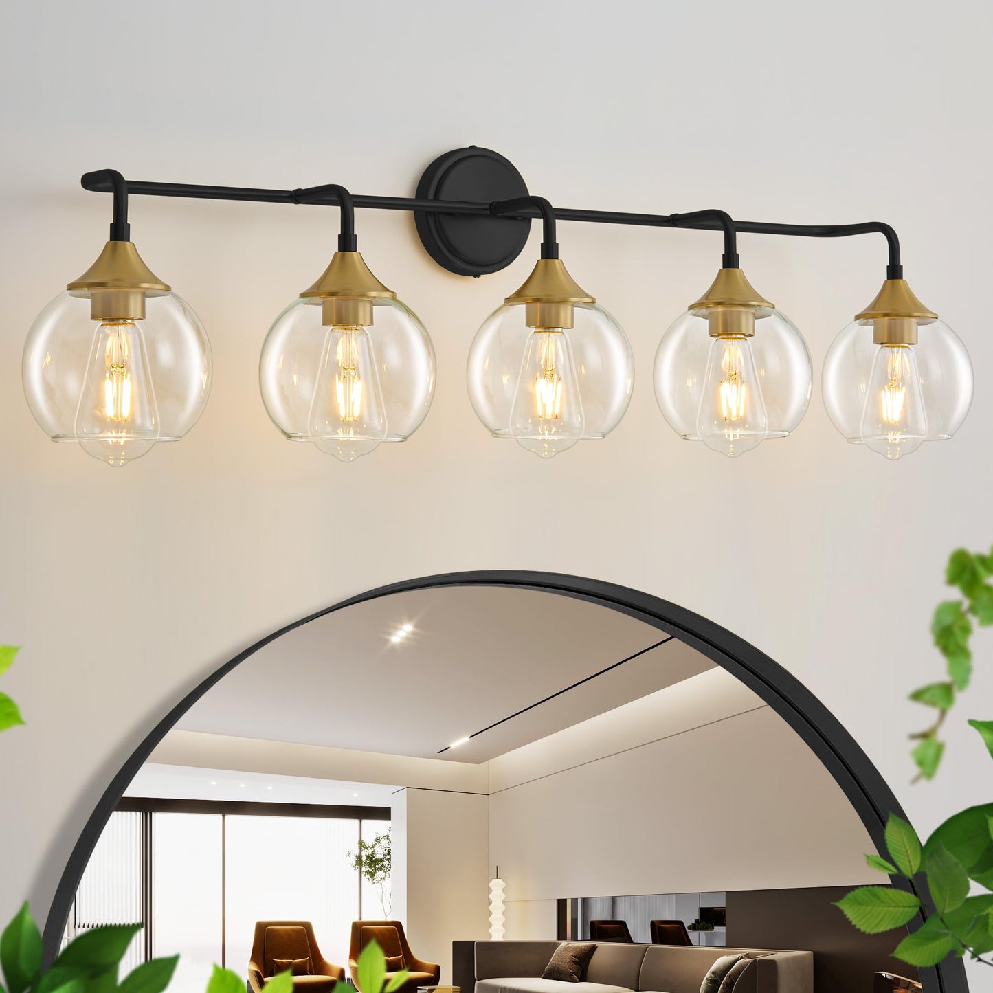 Gold Bathroom Light Fixtures 3-Light Farmhouse Vanity Light 22" | Modern Vanity Lighting Fixtures Over Mirror, Thickened Clear Glass Shade, UL E26 Dimmable