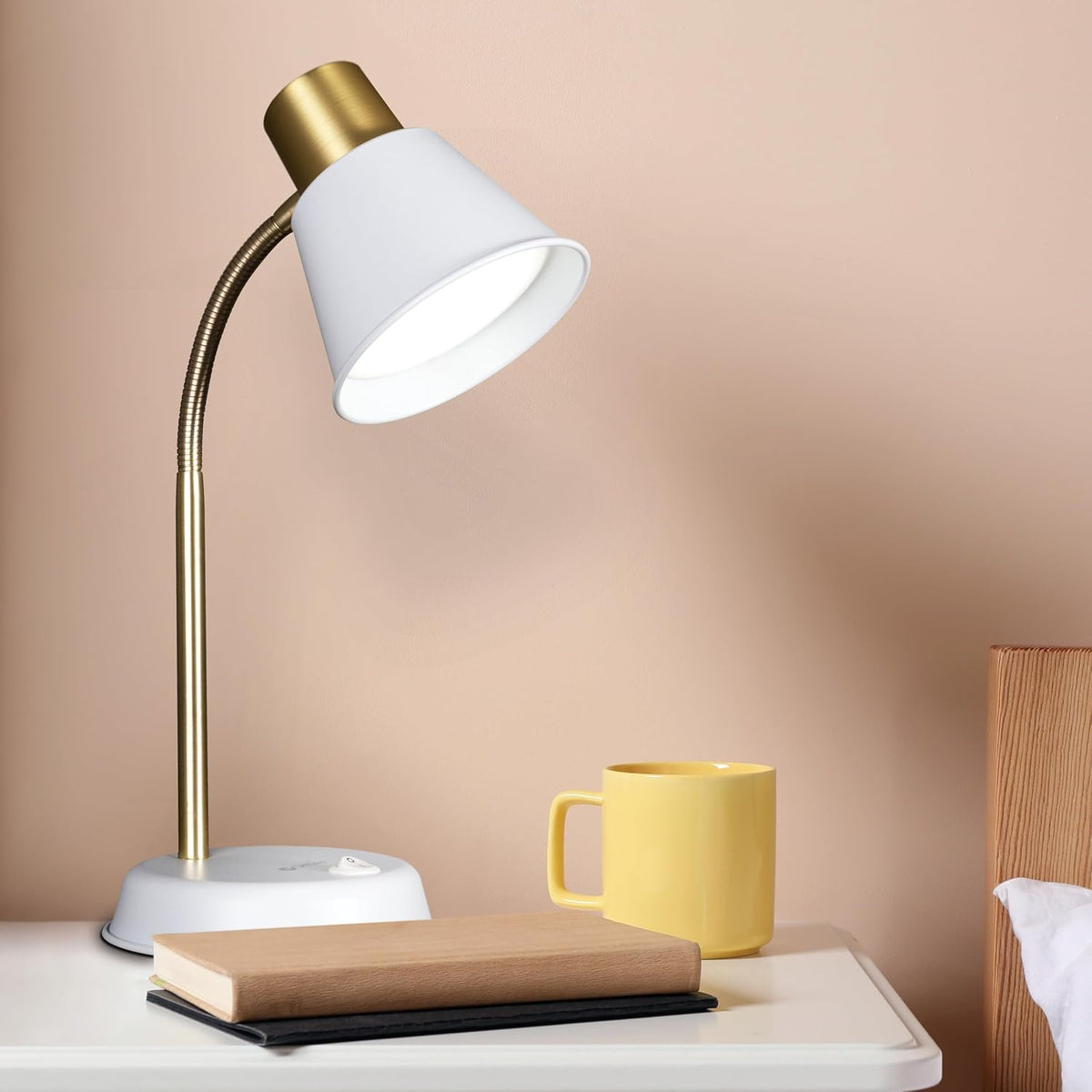 OttLite Beam ClearSun LED Metal Desk Lamp, White | Reduces Eyestrain | Diffuser for Smooth Uniform Light | Flexible Neck for Easy Positioning