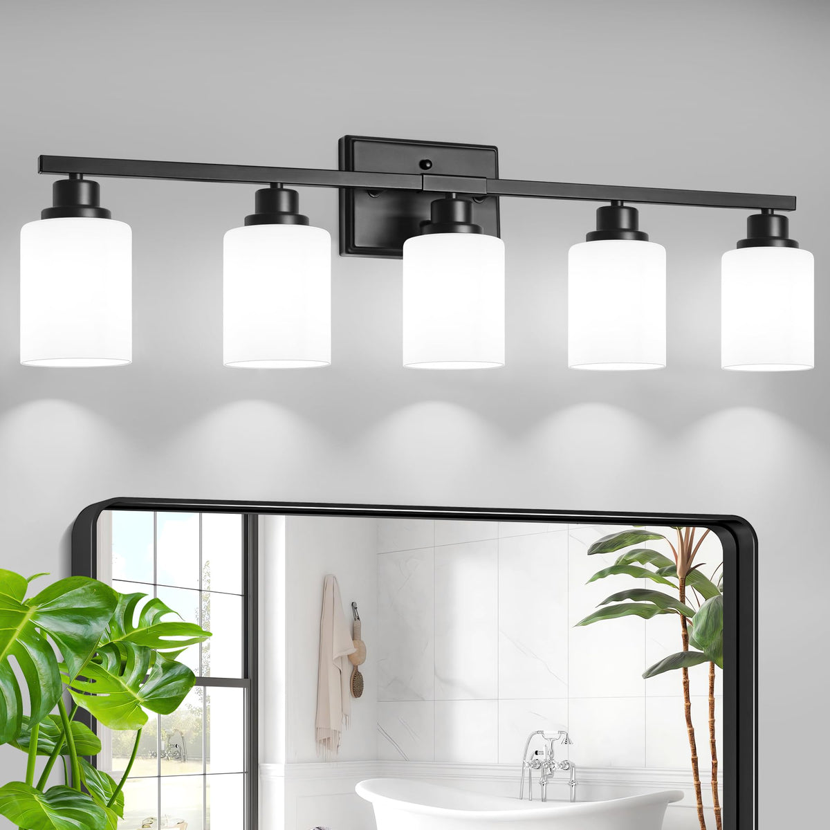 Modern Bathroom Light Fixtures, 4 Light Vanity Lights Over Mirror, Black Wall Lamp with Clear Glass for Living Room Cabinet Bedroom Porch