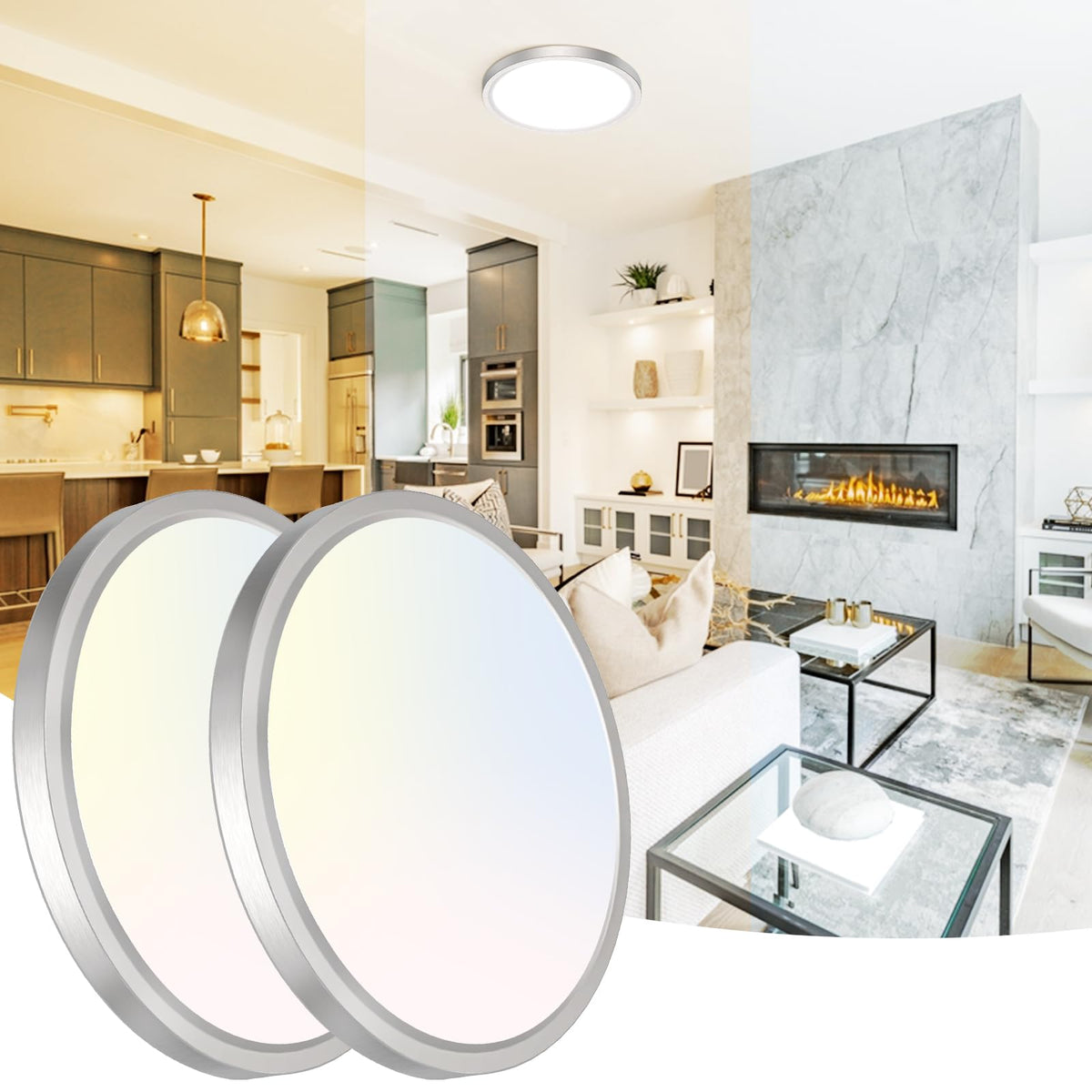 12Inch LED Ceiling Light Flush Mount, 5CCT 3000K-6500K Adjustable Ceiling Light Fixture, 2400LM 24W Bright White Flat Lighting Fixture for Hallway Kitchen Bathroom Bedroom, 6Pack