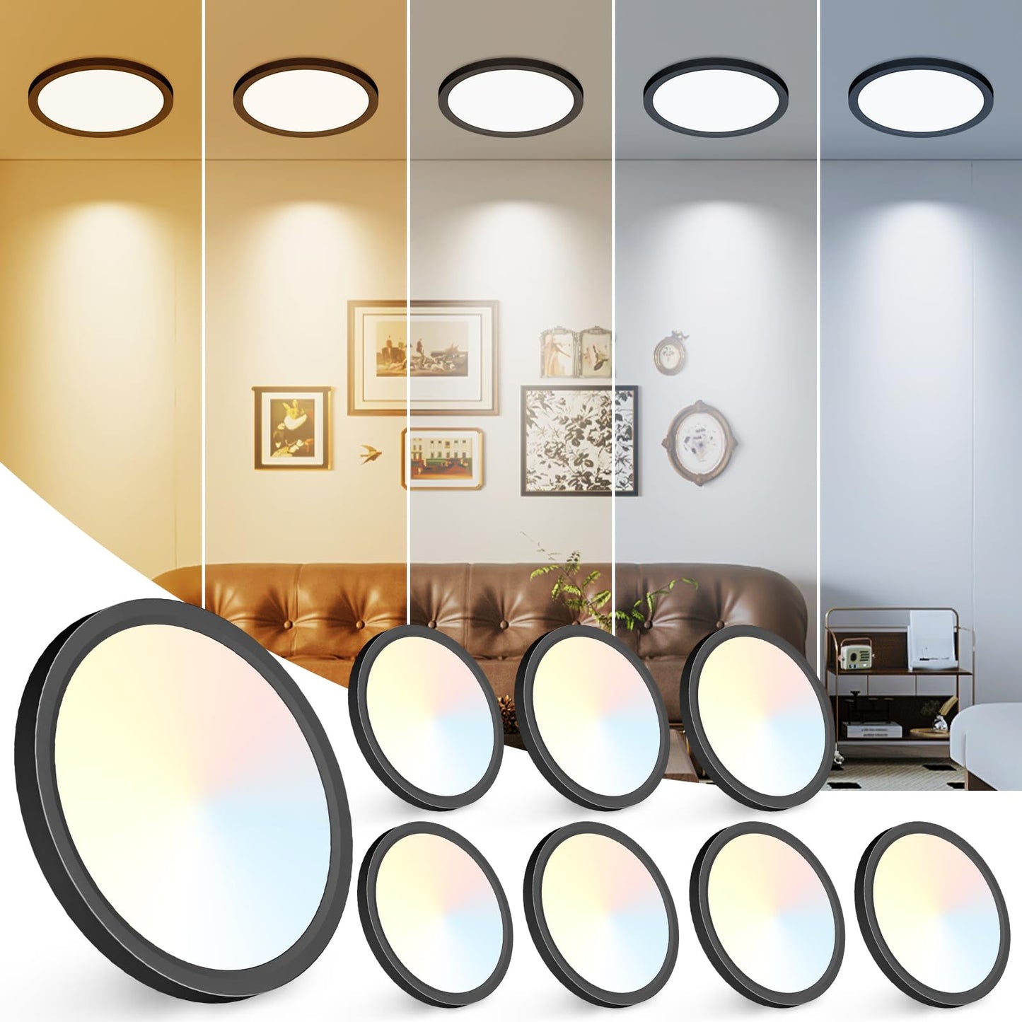 12Inch LED Ceiling Light Flush Mount, 5CCT 3000K-6500K Adjustable Ceiling Light Fixture, 2400LM 24W Bright White Flat Lighting Fixture for Hallway Kitchen Bathroom Bedroom, 6Pack