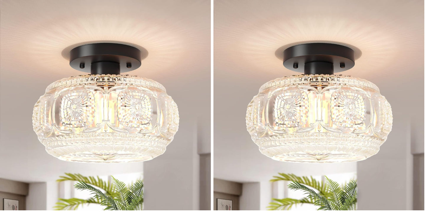 Globe Glass Semi Flush Mount Ceiling Light Fixture, Vintage Gold | Beautiful Light Shadow, Easy to Install, Bright Ambiance, Modern Lighting for Hallway Entryway Kitchen Bathroom Bedroom