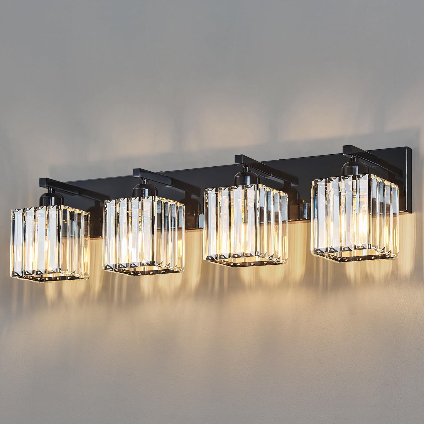 Modern Bathroom Vanity Light 3-Lights Modern Black Crystal Wall Light Bathroom Vanity Light Fixtures