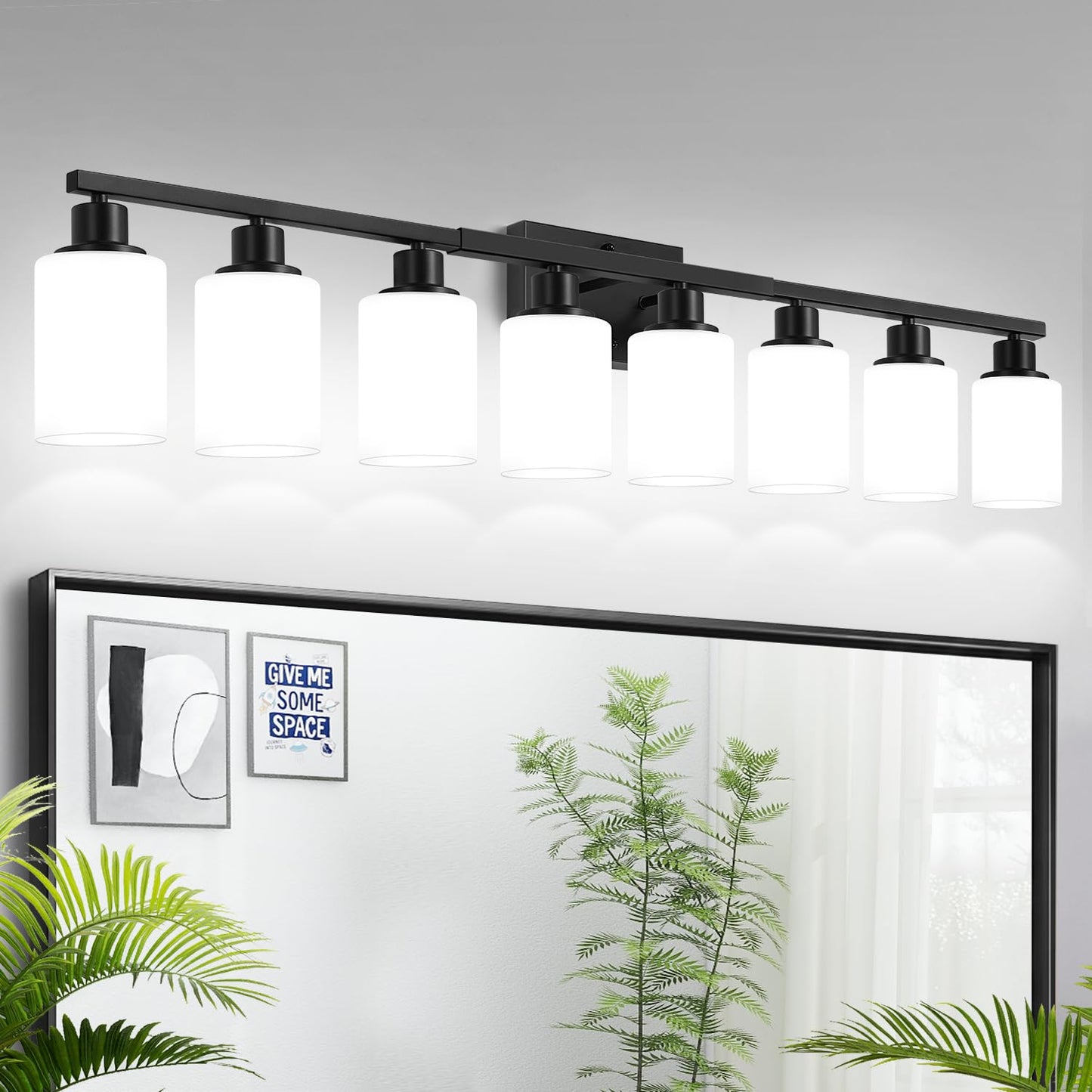 MOKATNG 4-Light Vanity Light with Milky White Shades, Brushed Nickel Bathroom Lighting Fixtures Over Mirror, Modern Bathroom Wall Lamp for Mirror Living Room Cabinet Bedroom