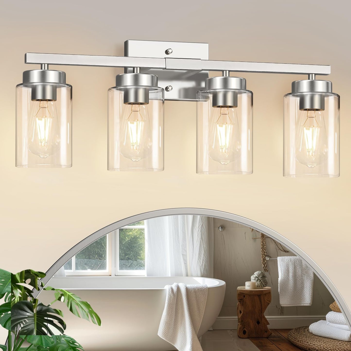 IZORRO Modern Bathroom Light Fixtures, 4 Light Black Vanity Lights, Bathroom Lighting Fixtures Over Mirror with Clear Glass for Living Room Cabinet Bedroom