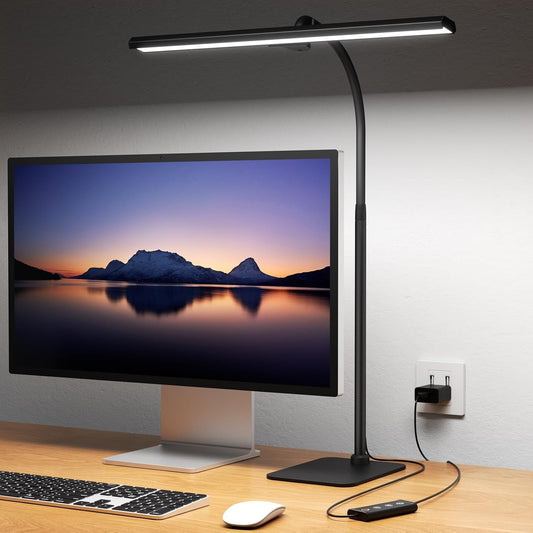Kary LED Desk Lamp, Flexible Gooseneck Task Light with Base and Timer | 12W Tall Architect Lamp for Home Office Working, Reading, Crafting, Study, 5-Level Dimmable Brightness and Color