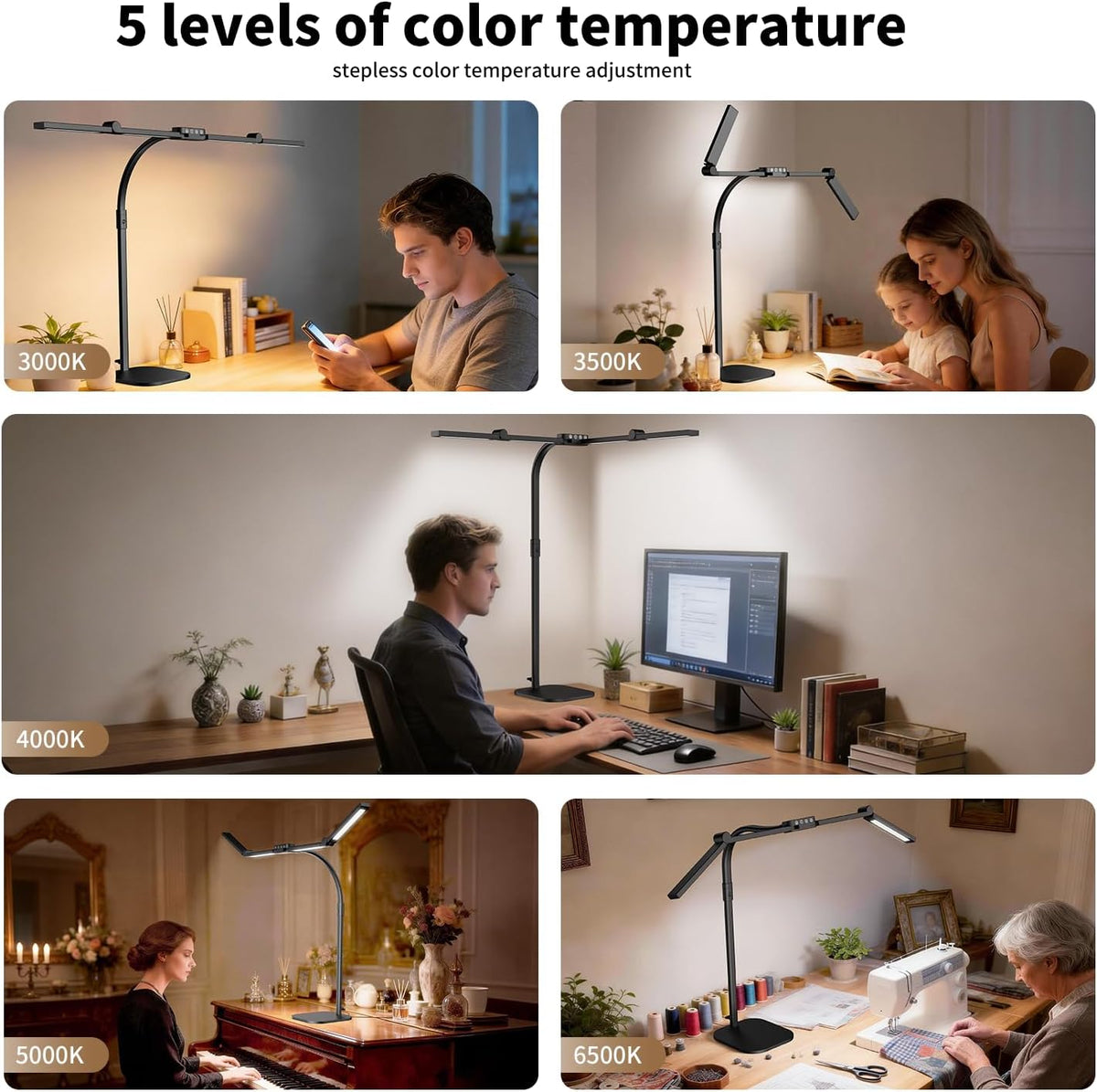 Omorepa 4 Light Bar Design Goose-Neck Desk Lamp with Base,24W Bright Led Tall Overhead Desk Light for Home Office,Eye Care Reading Table Light for Desktop Working,Drafting,Reading