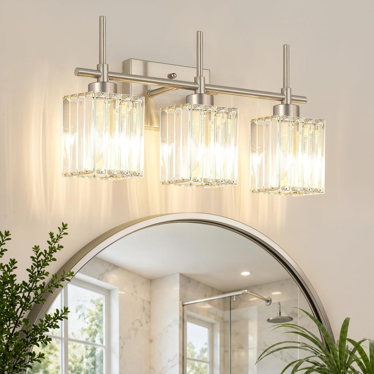 Torondo Modern Crystal Bathroom Vanity Light 4-Lights Gold Bathroom Light Fixtures Over Mirror Black and Gold Vanity Lighting Fixtures Gold Square Shade Brass Wall Sconce (Bulbs Not Include)