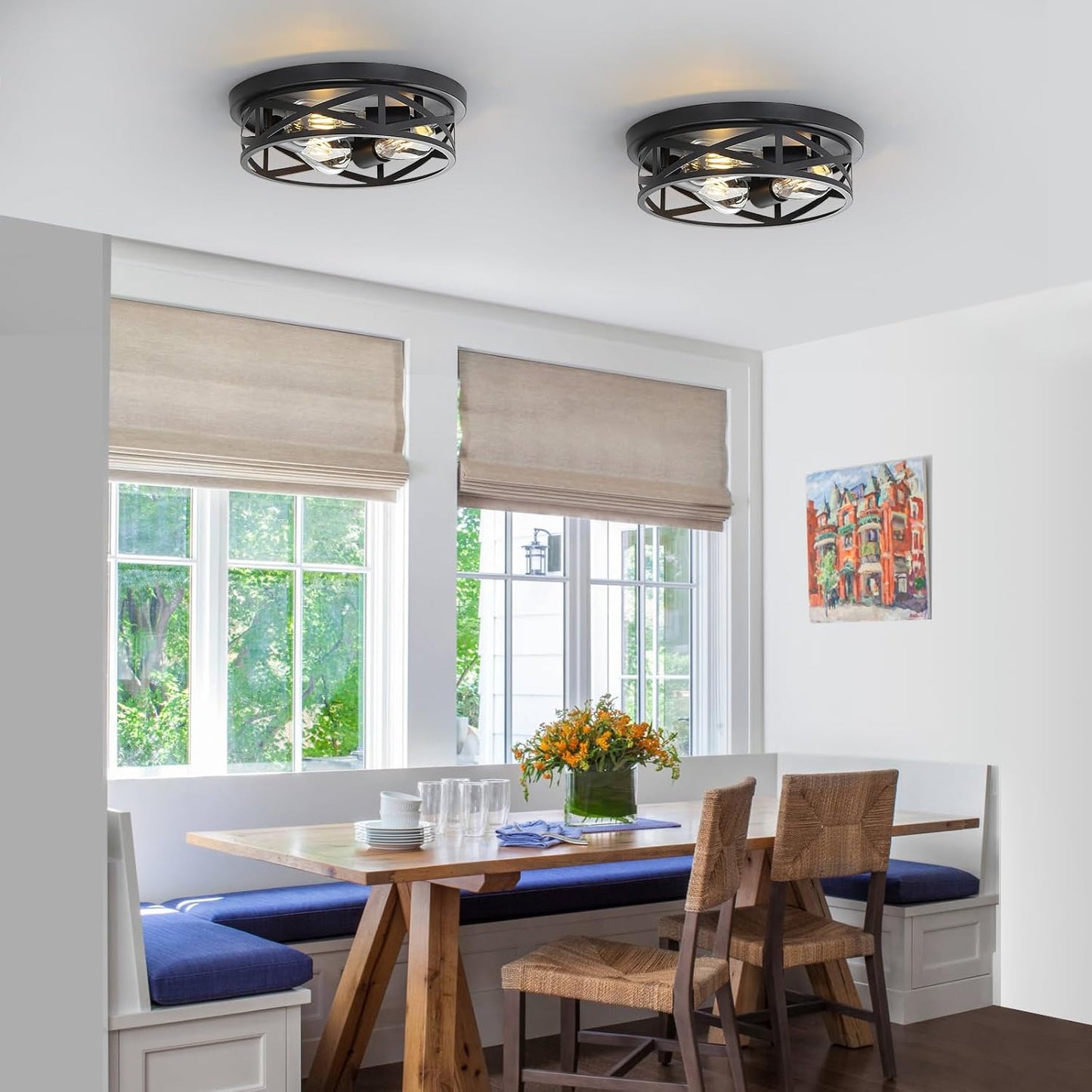 13 inch Black Flush Mount Ceiling Light Fixtures,3-Light Modern Hallway Light Fixtures Ceiling, Black Light Fixture Ceiling Mount for Farmhouse,Kitchen, Bedroom 2 Pack