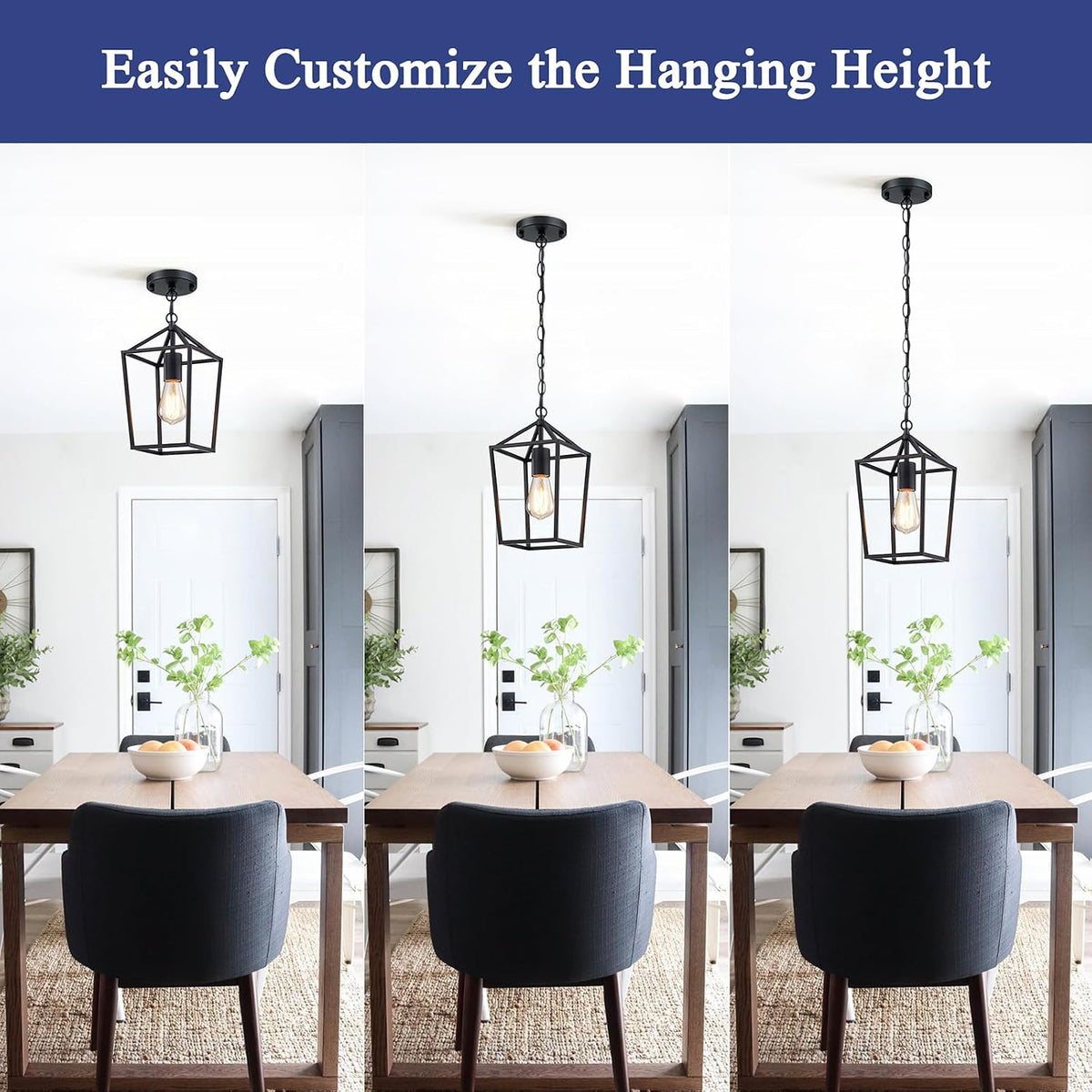 Sheetea 2 Pack Pendant Lights Kitchen Island, Modern Black Light Fixtures | Farmhouse Design, Ceiling Hanging Height Adjustable, Durable Metal, Quick & Easy Installation, Small Pendant Lighting