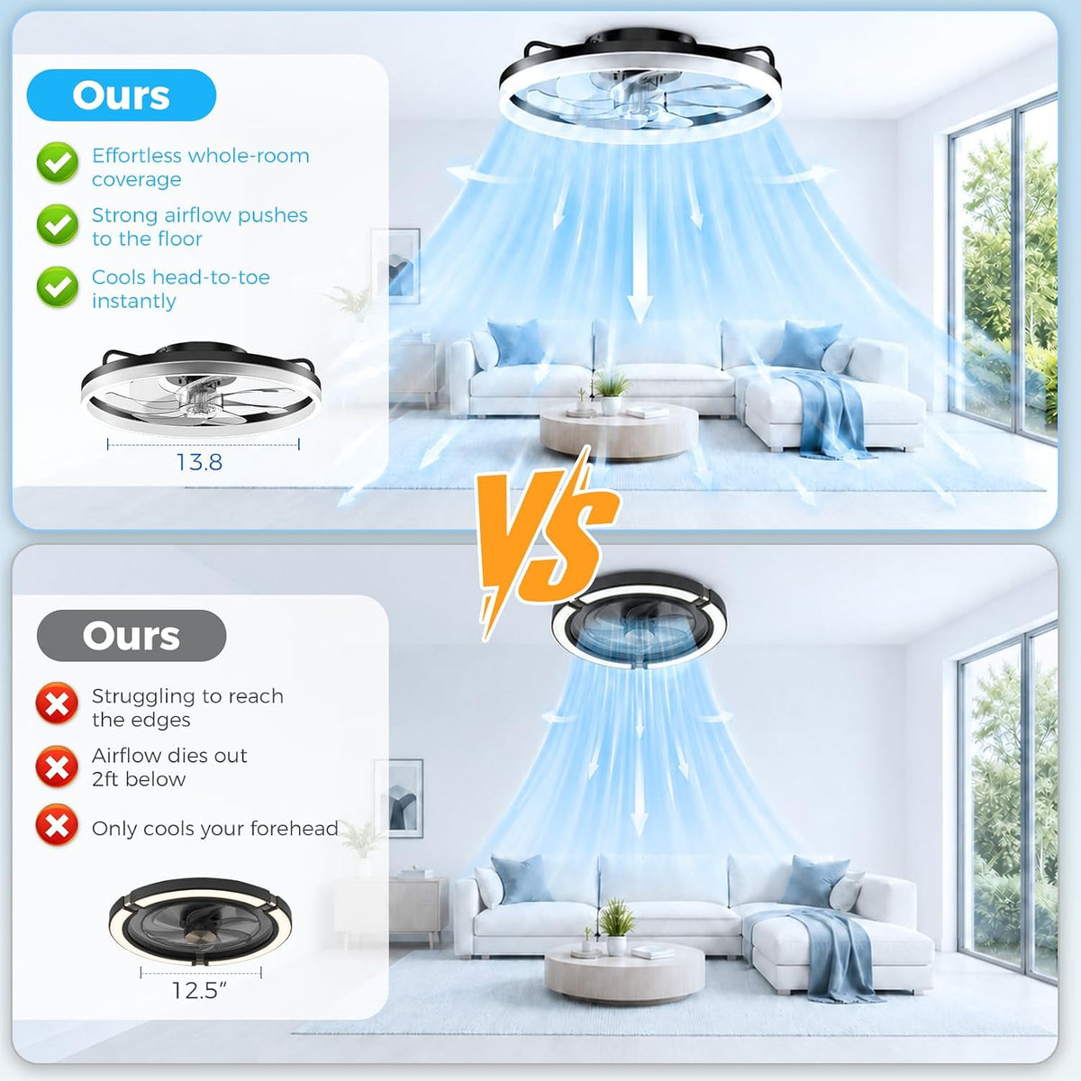 Ceiling Fans with Lights and Remote - 20'' Low Profile Ceiling Fan | 1-6 Wind Speeds, Reversible, Timer, 3000-6500K Dimmable LED Fan Light, Modern Flush Mount Ceiling Fans for Bedroom, Kitchen