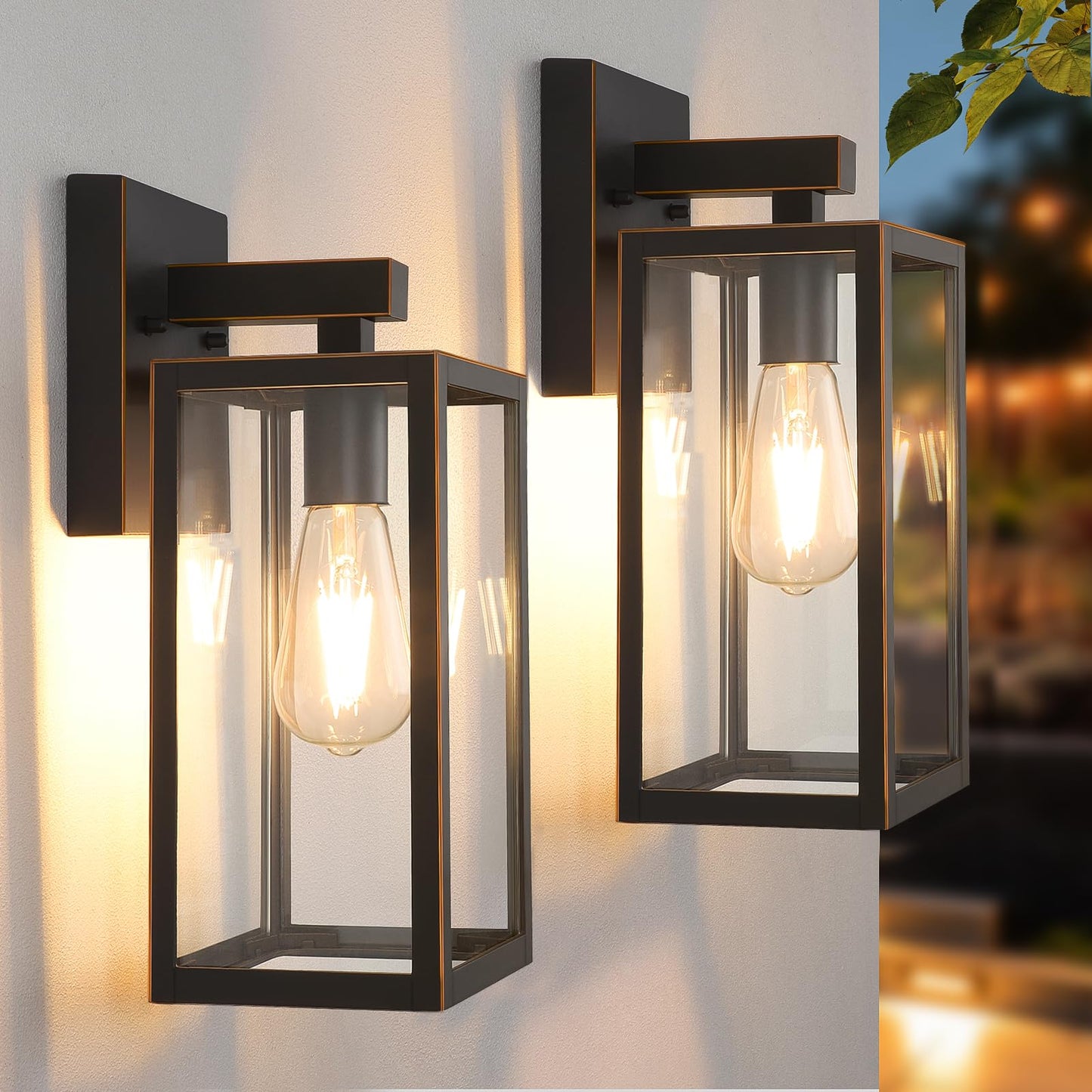 MAXvolador Outdoor Wall Light Fixtures, Exterior Waterproof Wall Lanterns | Black Porch Wall Lights, Anti-Rust, E26 Socket, Clear Glass Outside Wall Mount Sconces, Front Door Lighting for Patio, 2 Pack
