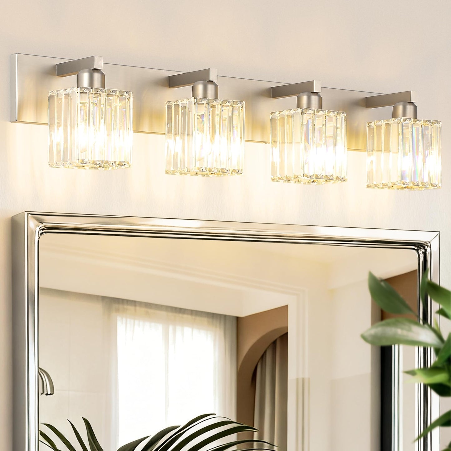 Aipsun Brushed Nickel Vanity Light Bathroom Lighting Fixtures 3 Light Crystal Modern Bathroom Vanity Light (Exclude Bulb)
